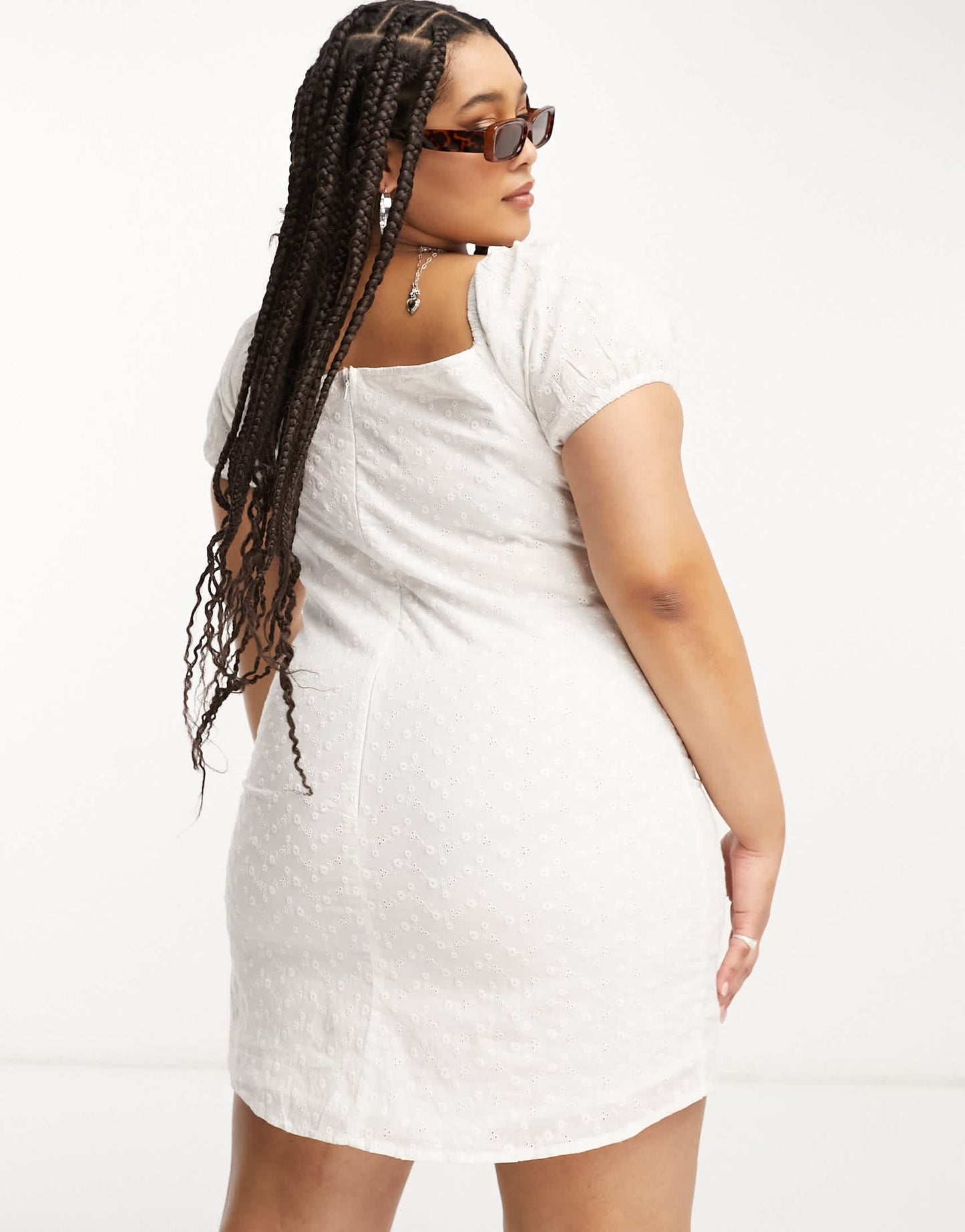 Daisy Street Plus milkmaid mini dress in white broiderie