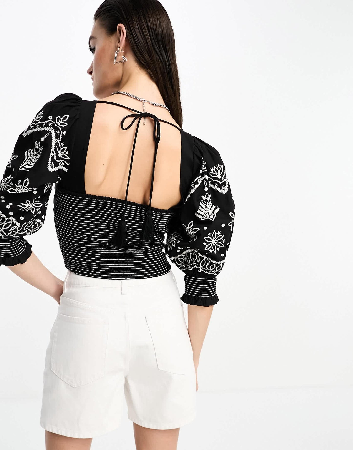 Reclaimed Vintage blouse with contrast stich and embroidery in black