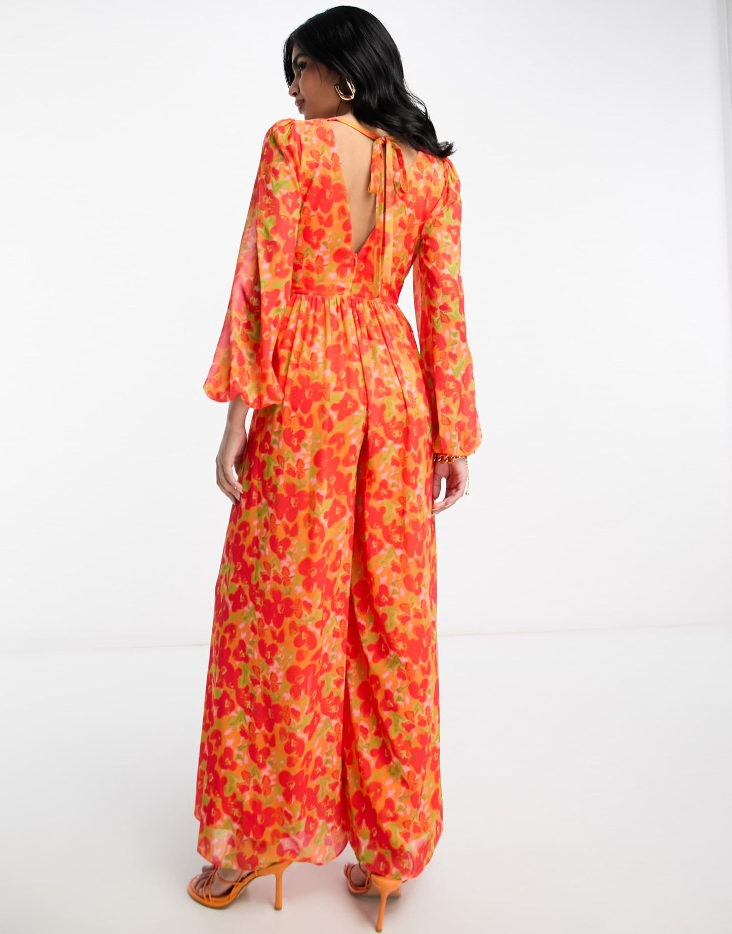 Pretty Lavish wide leg jumpsuit in red and orange floral