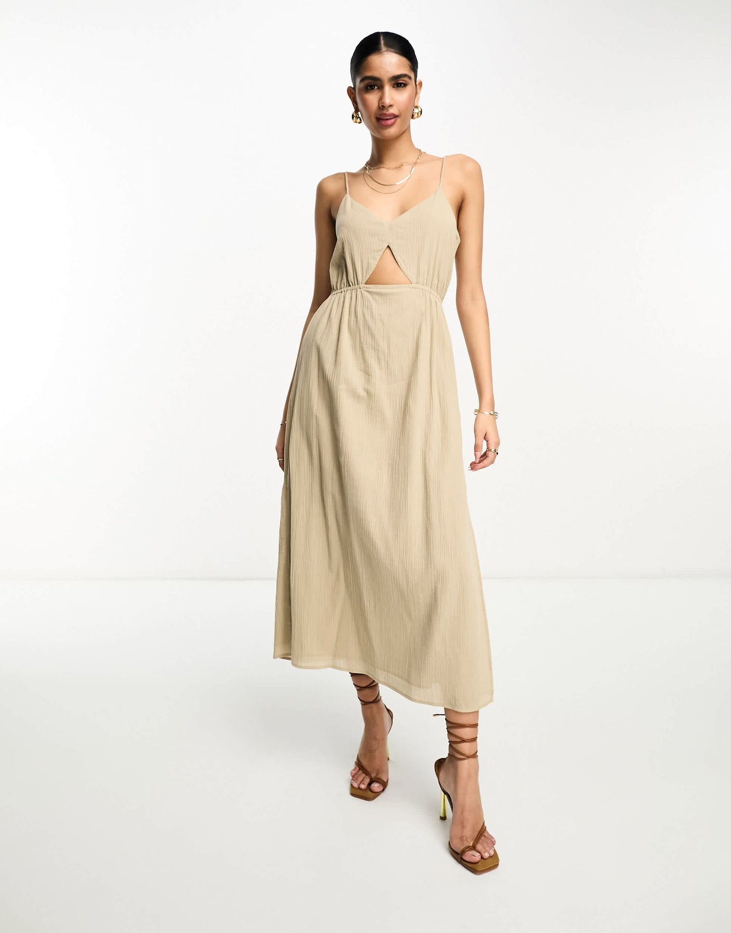 Pretty Lavish cut-out midaxi dress in stone