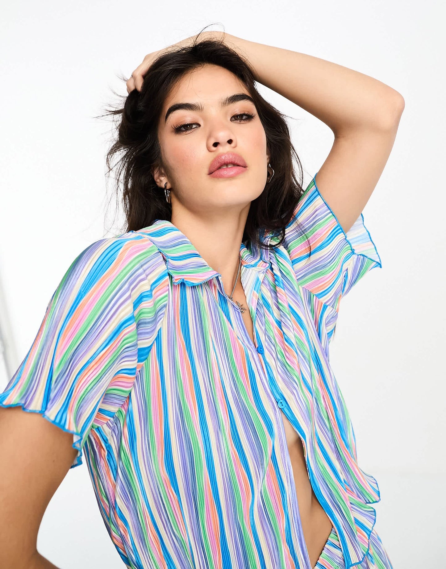 ONLY plisse shirt co-ord in multi stripe