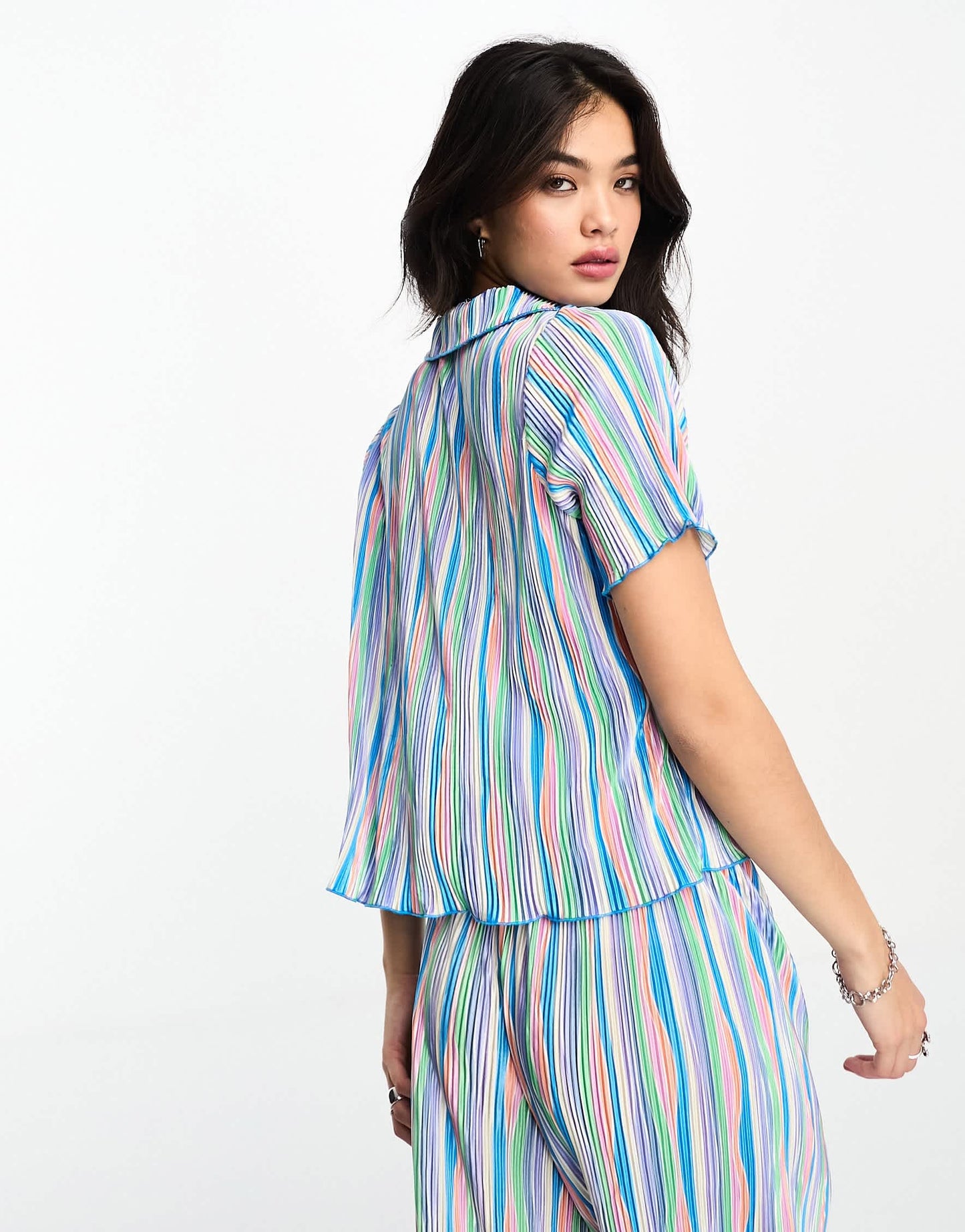 ONLY plisse shirt co-ord in multi stripe