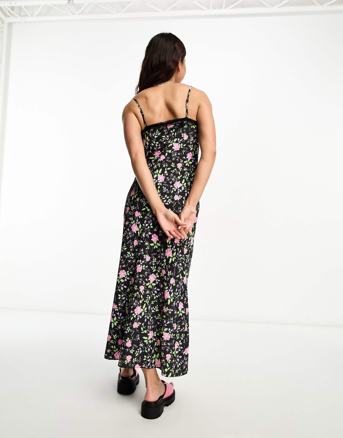 Miss Selfridge lace trim midi slip dress in floral print