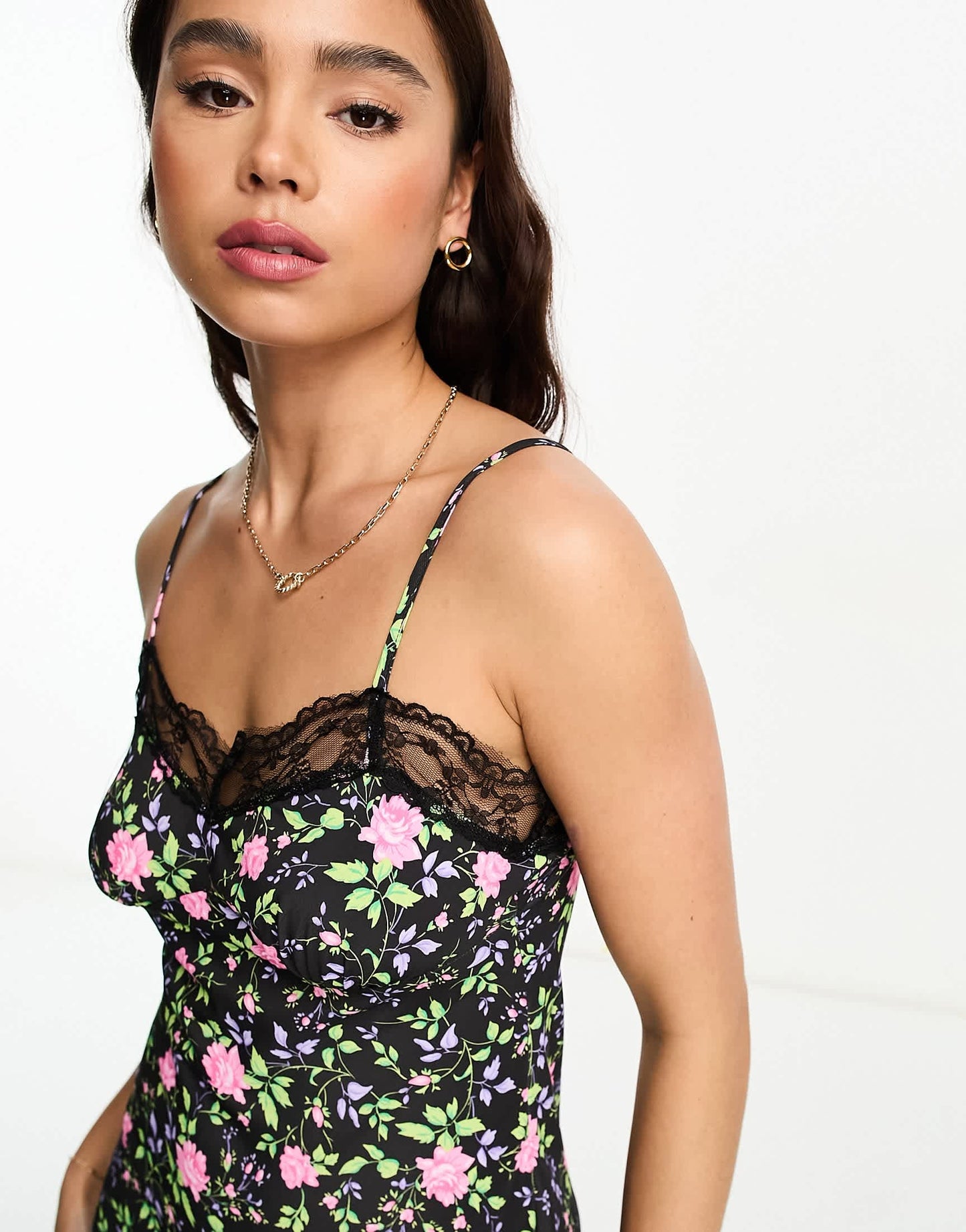 Miss Selfridge lace trim midi slip dress in floral print