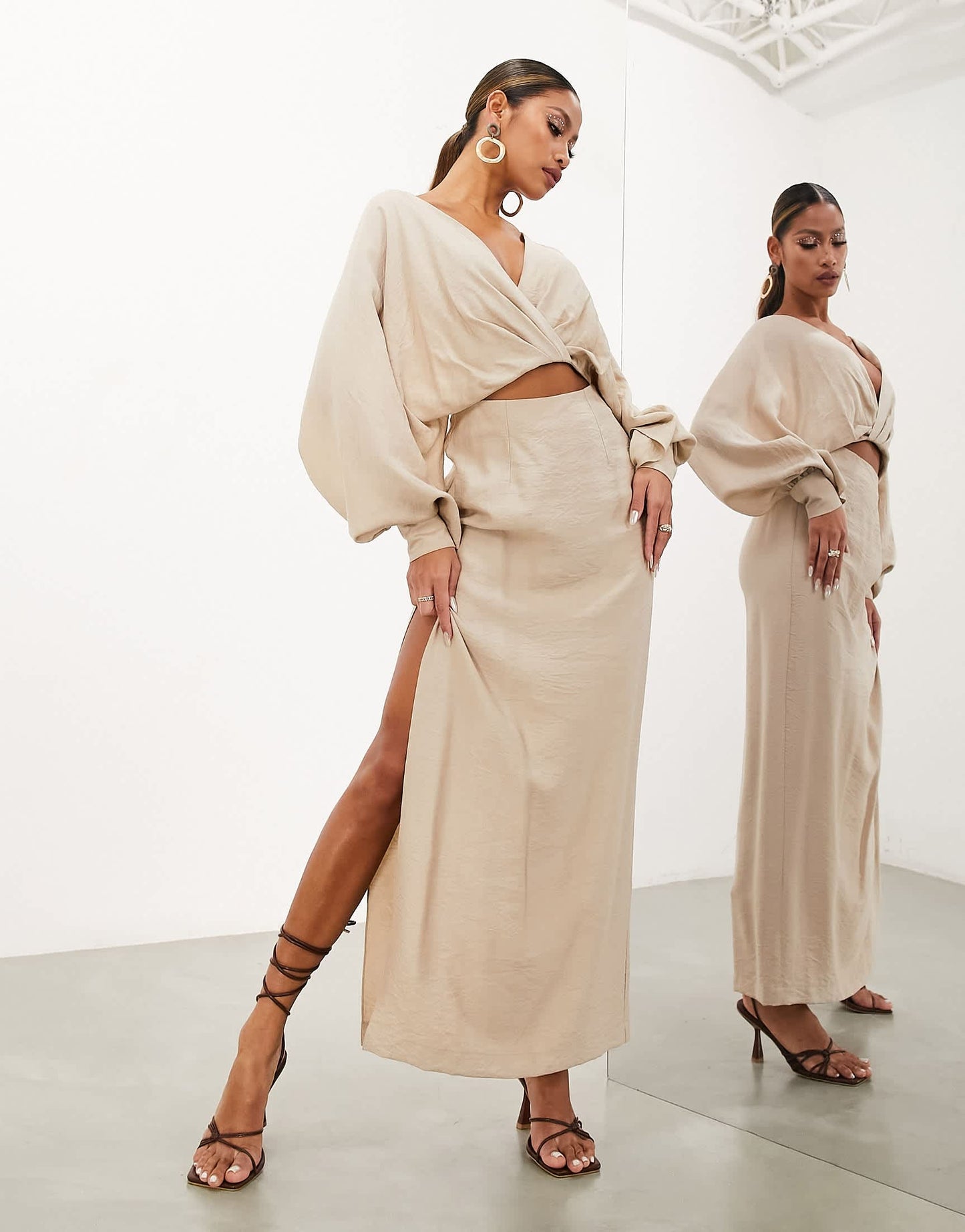 ASOS EDITION strapping detail maxi dress in stone