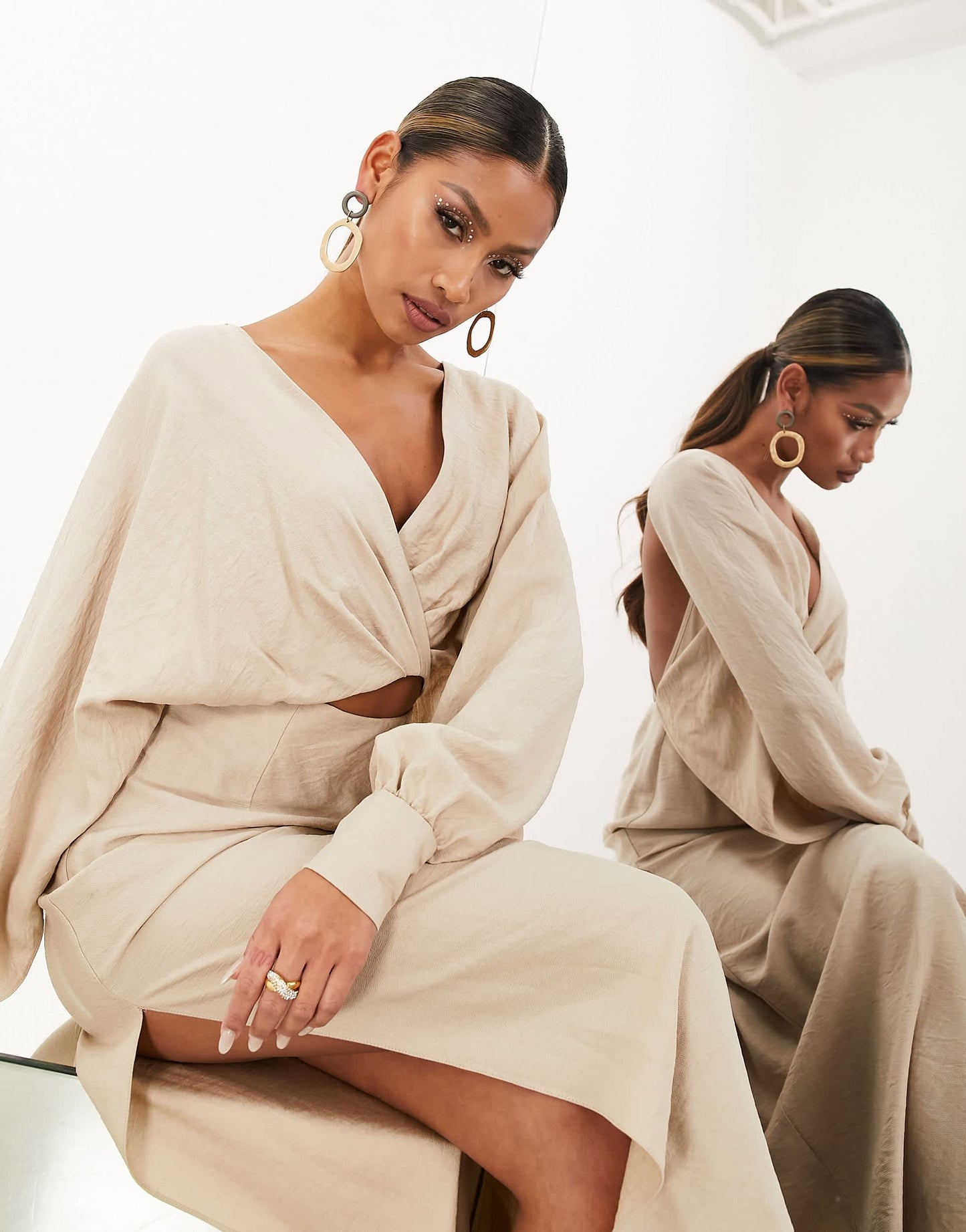 ASOS EDITION strapping detail maxi dress in stone