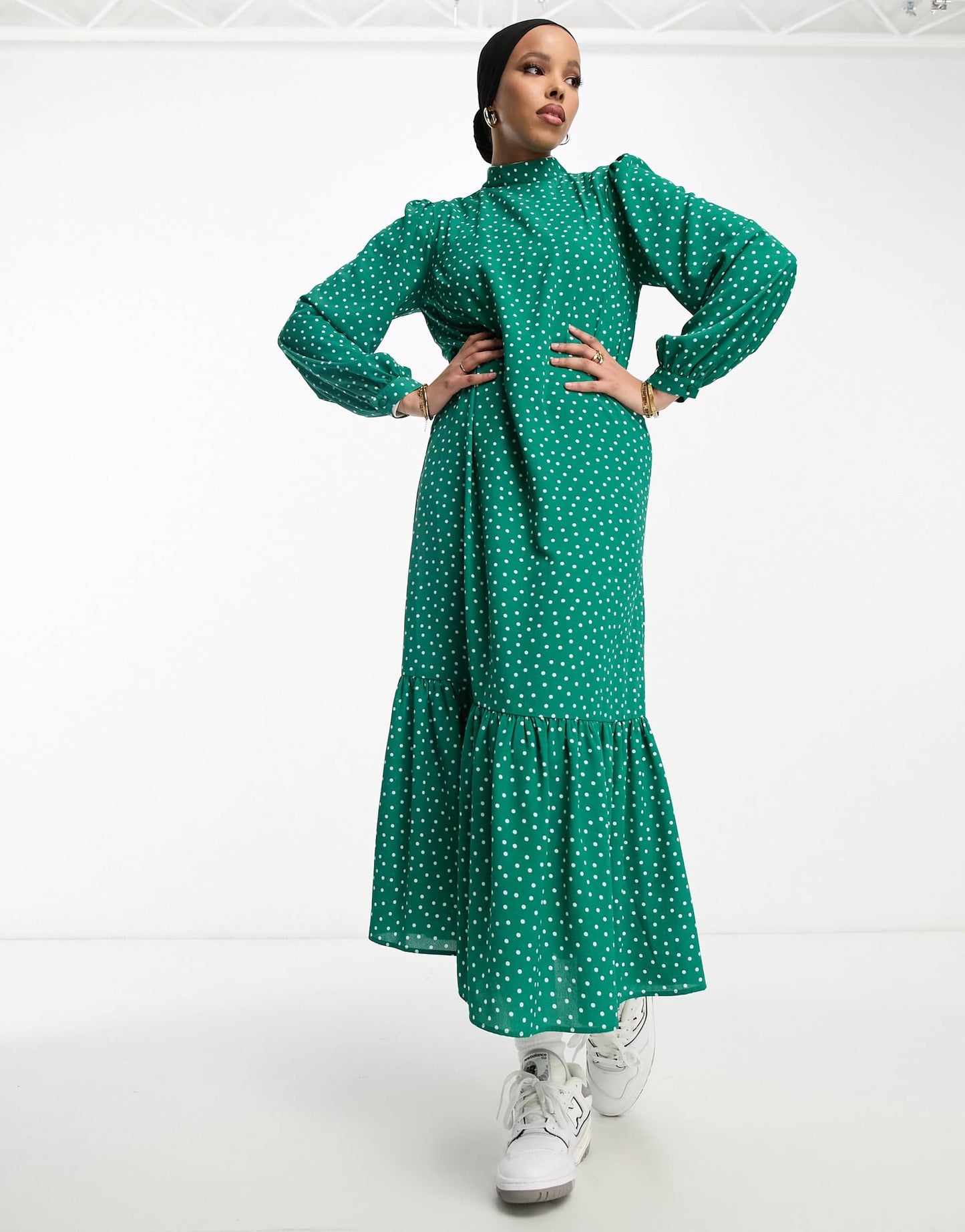 ASOS DESIGN high neck smock maxi dress in green spot