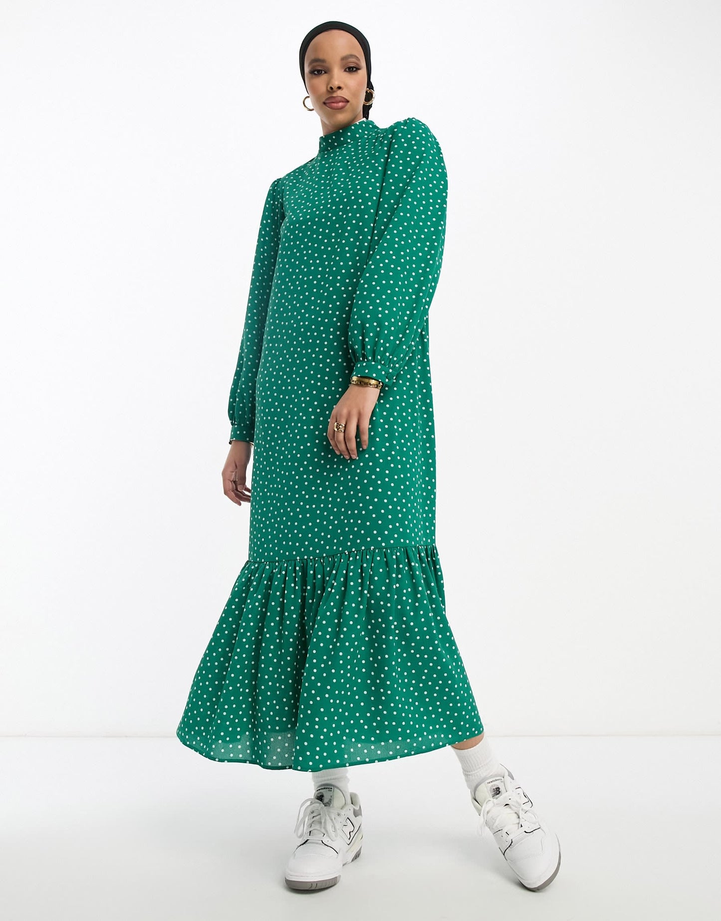 ASOS DESIGN high neck smock maxi dress in green spot