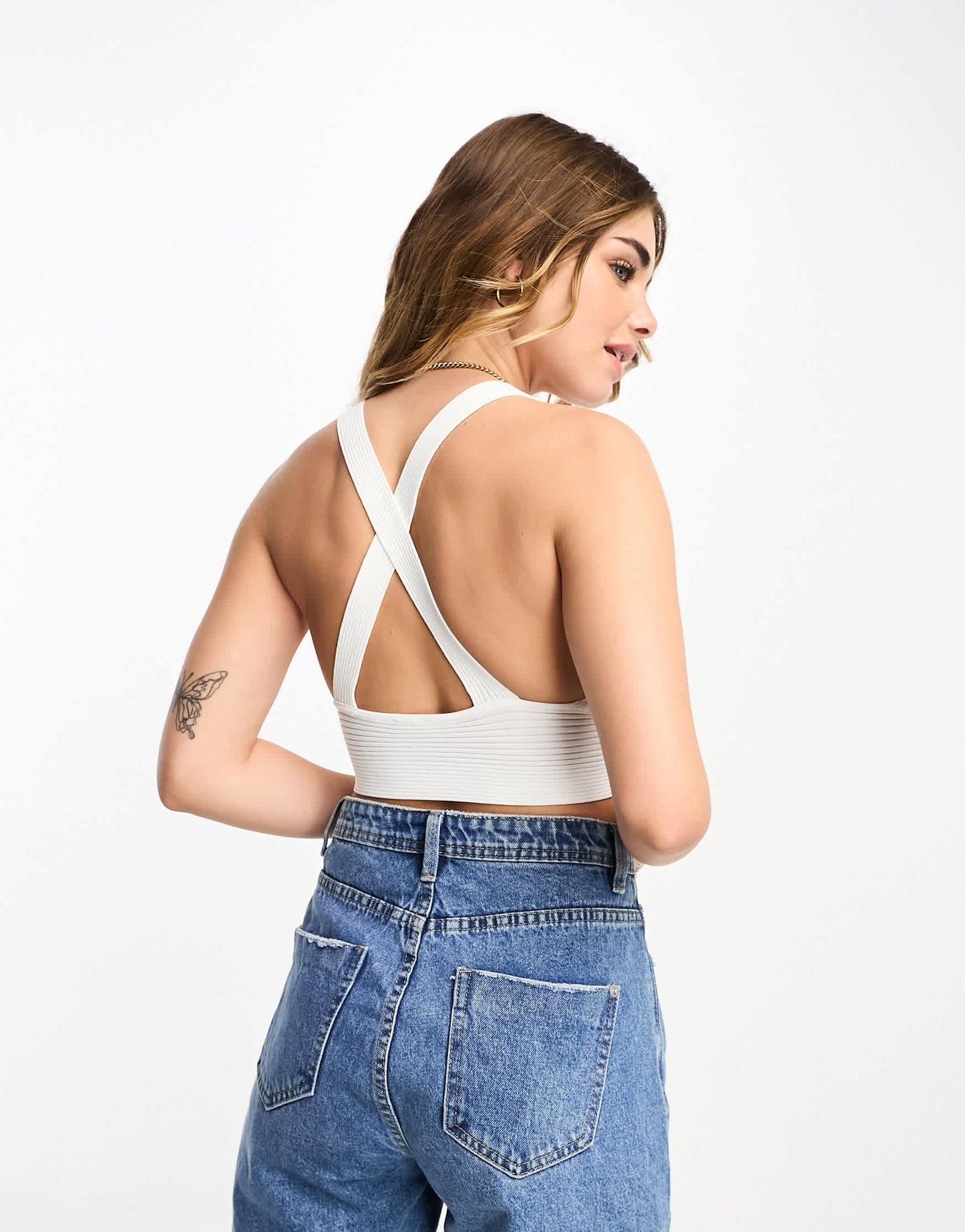 Pimkie cross back crop top in white