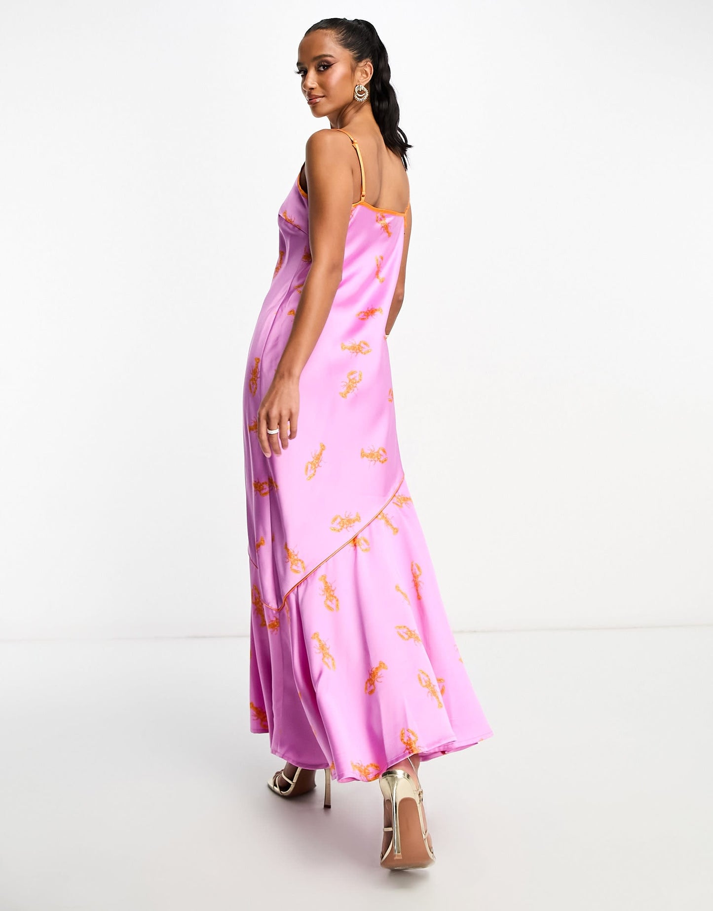 Never Fully Dressed Petite asymmetric contrast satin slip dress in lilac lobster