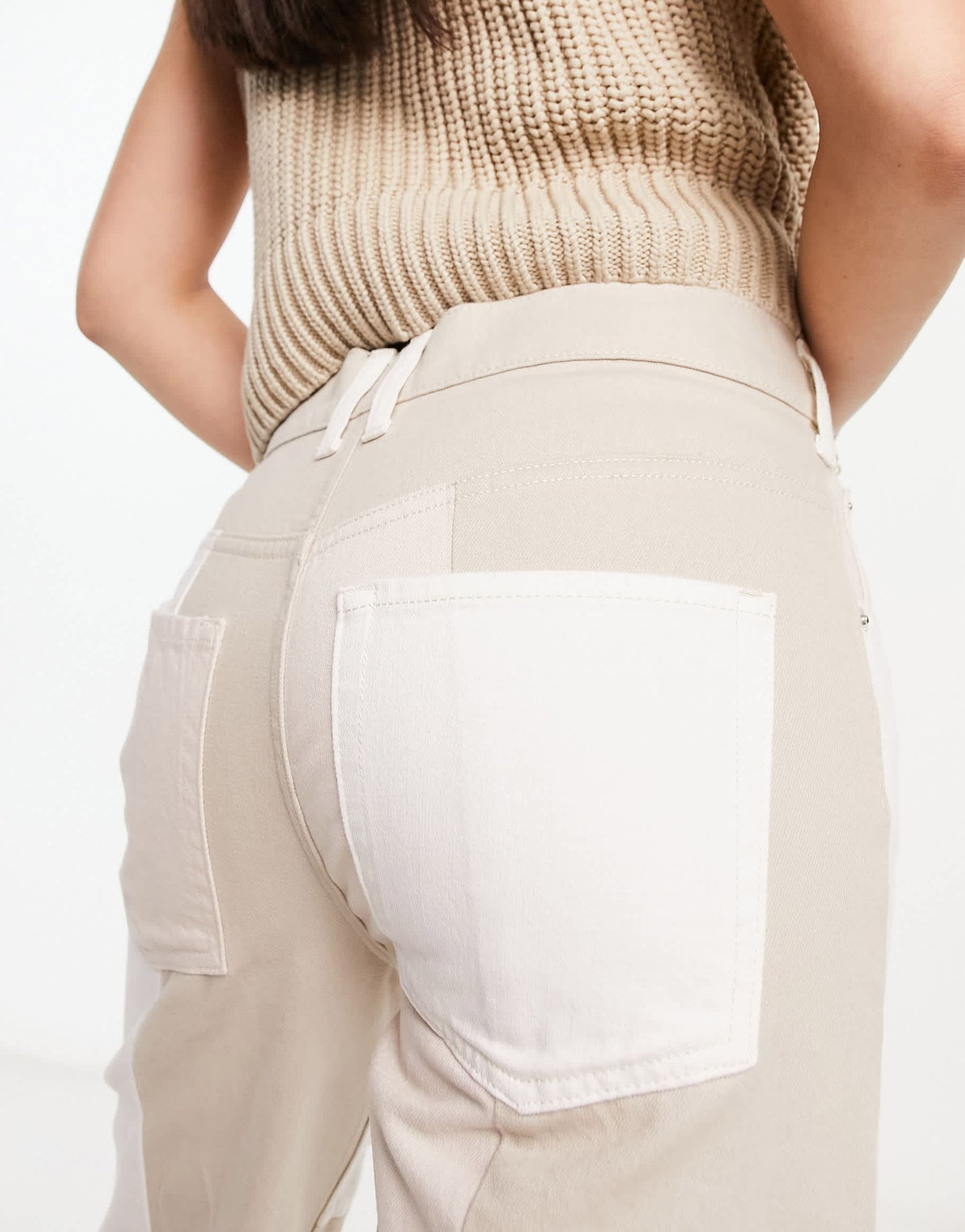 ASOS DESIGN baggy jean in neutral patchwork