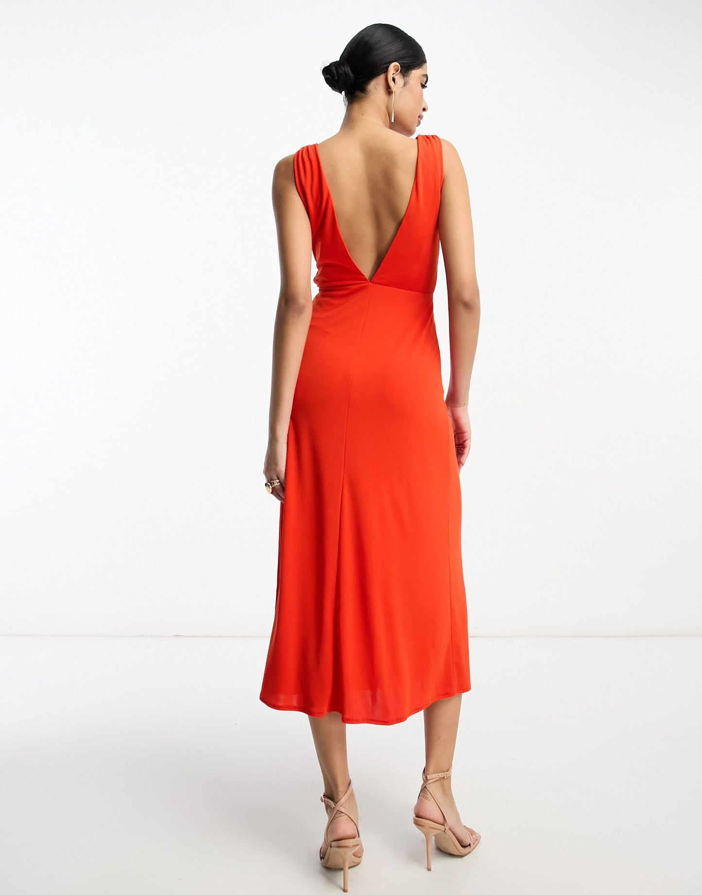 ASOS DESIGN plunge neck ring detail midi skater dress in red