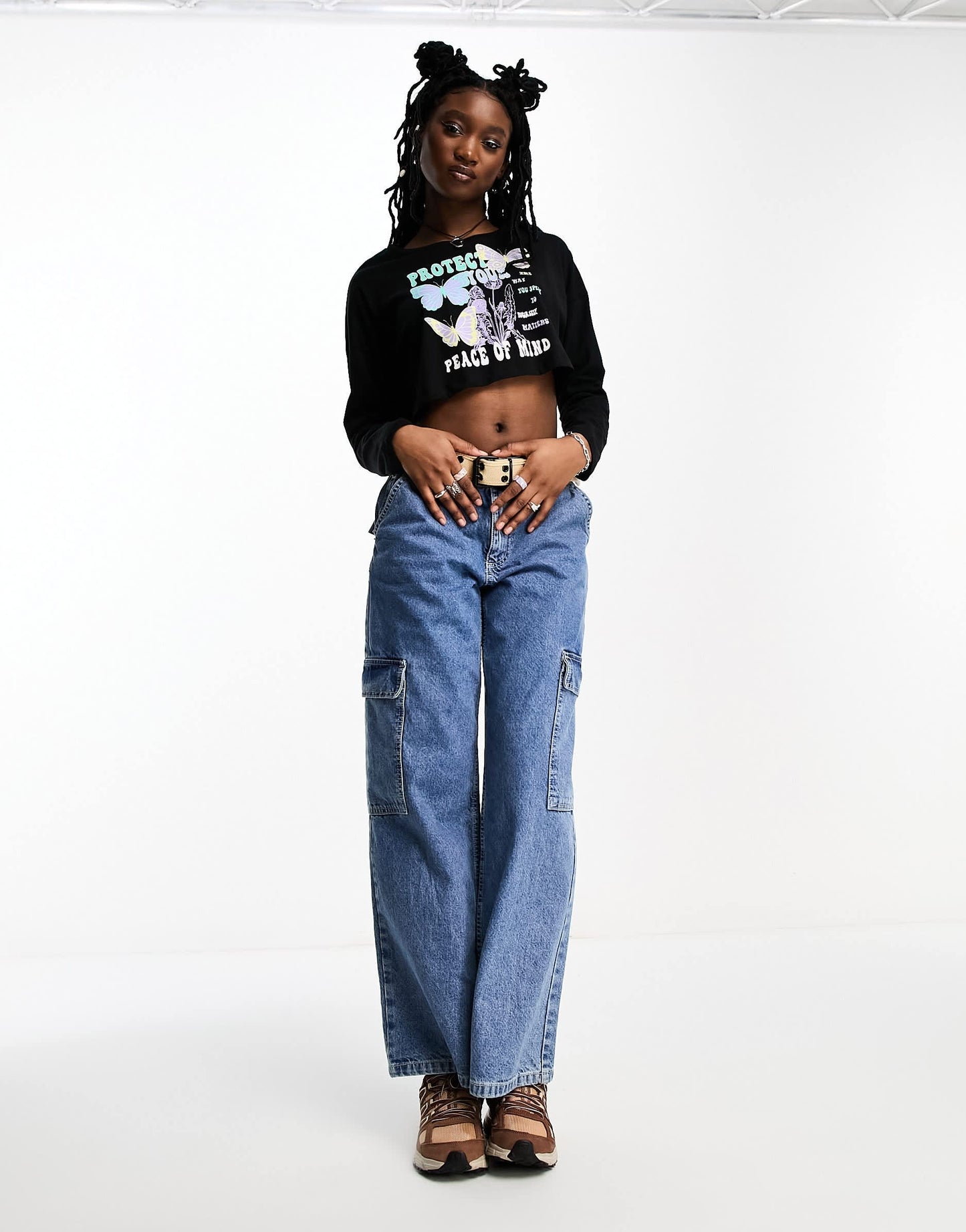 Noisy May butterfly motif t-shirt in black