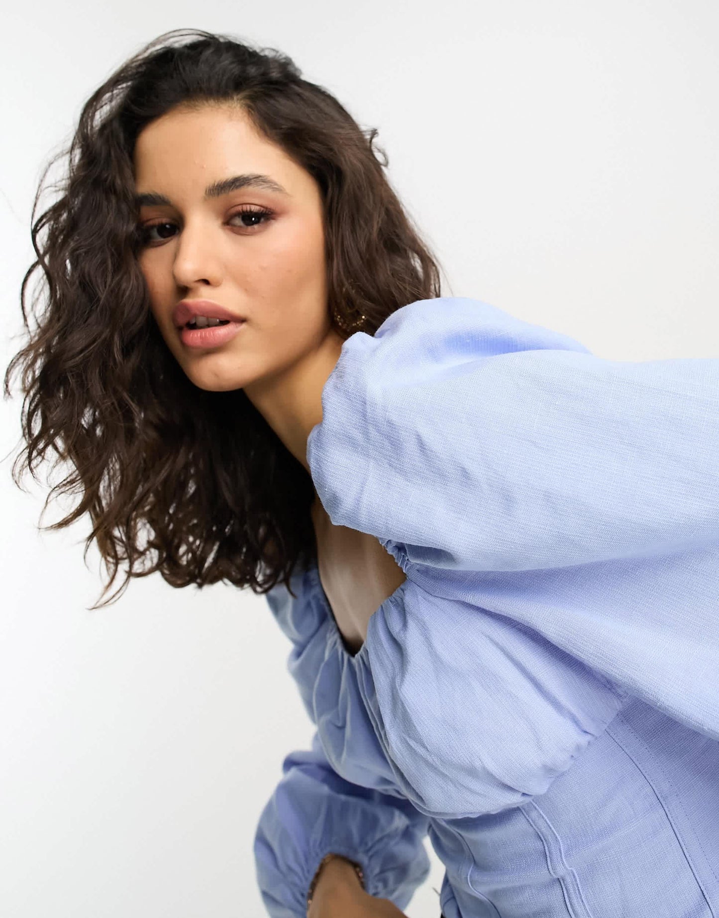 & Other Stories linen corset detail blouse in blue