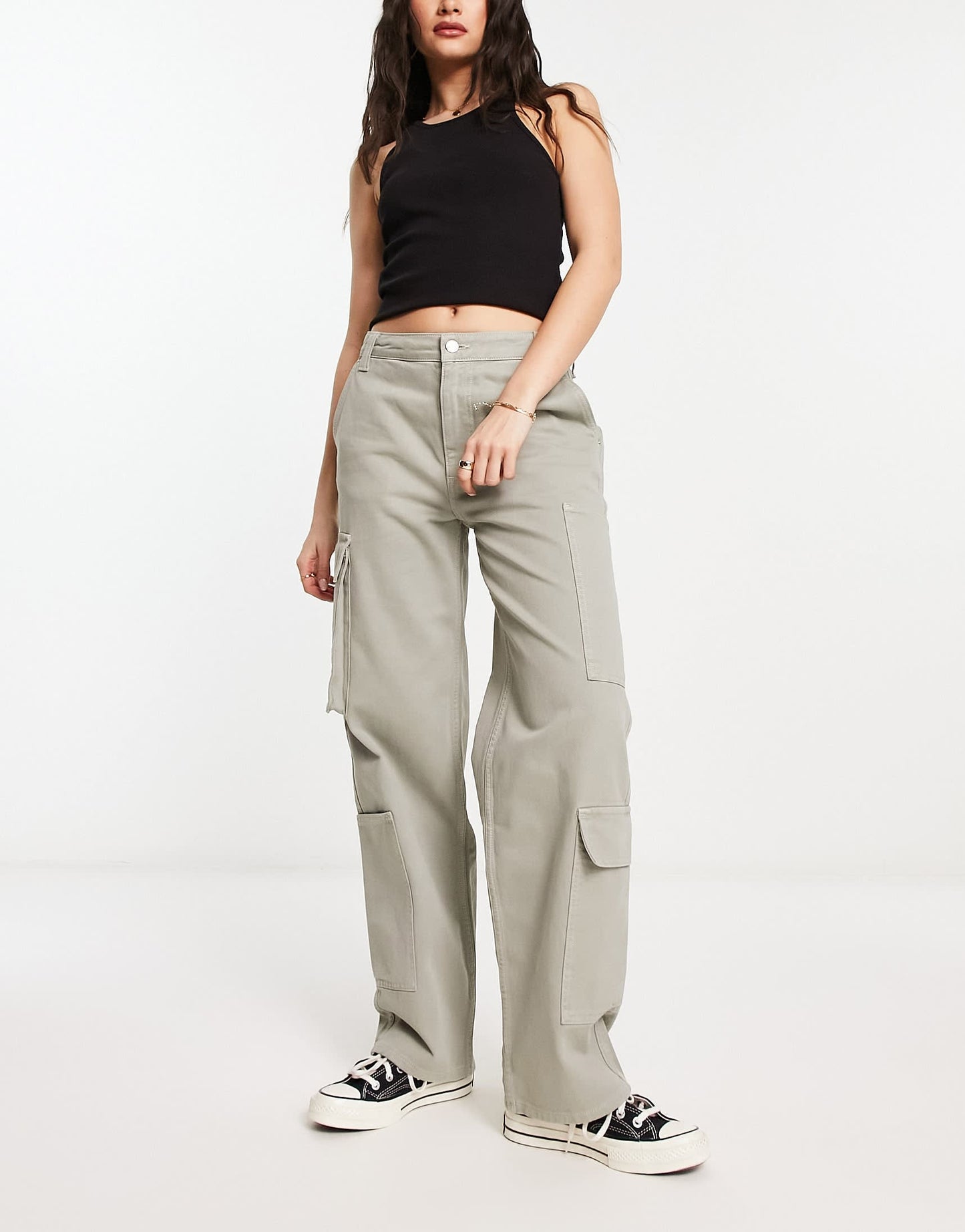 ASOS DESIGN wide leg cargo jean in sage