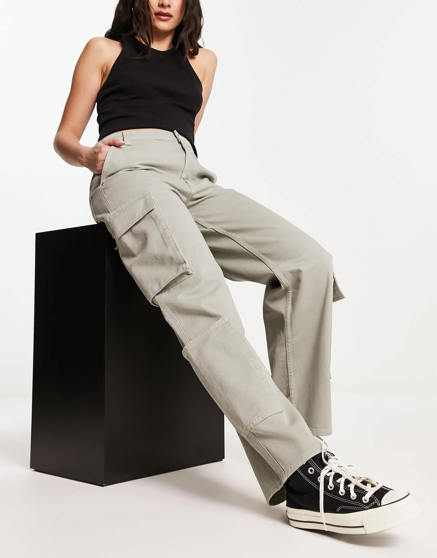 ASOS DESIGN wide leg cargo jean in sage
