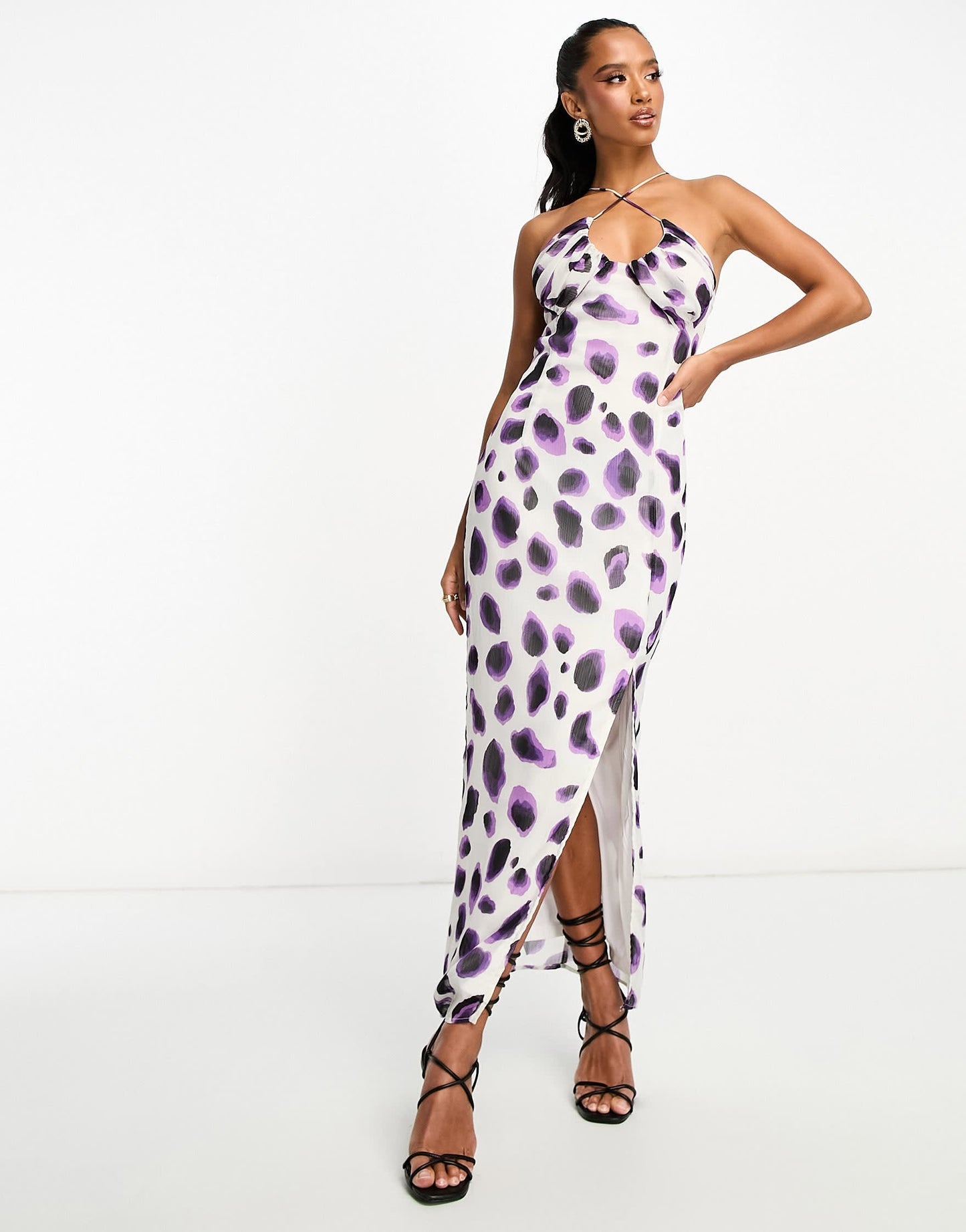 Vila Petite cami maxi dress in blurred purple spot print