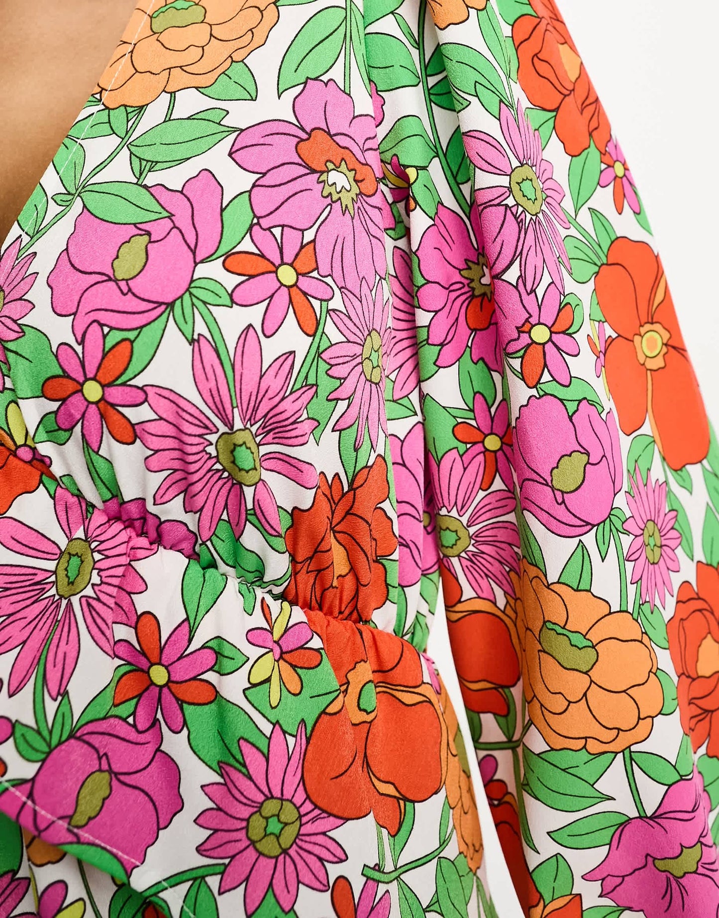 Vila balloon sleeve midi dress with frill waist in bright bold floral