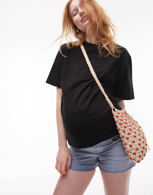 Topshop Maternity denim comfort stretch Mom shorts in bleach