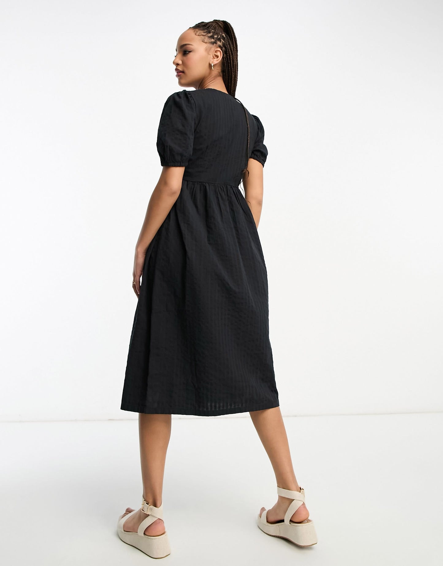 Monki short sleeve midi dress in black
