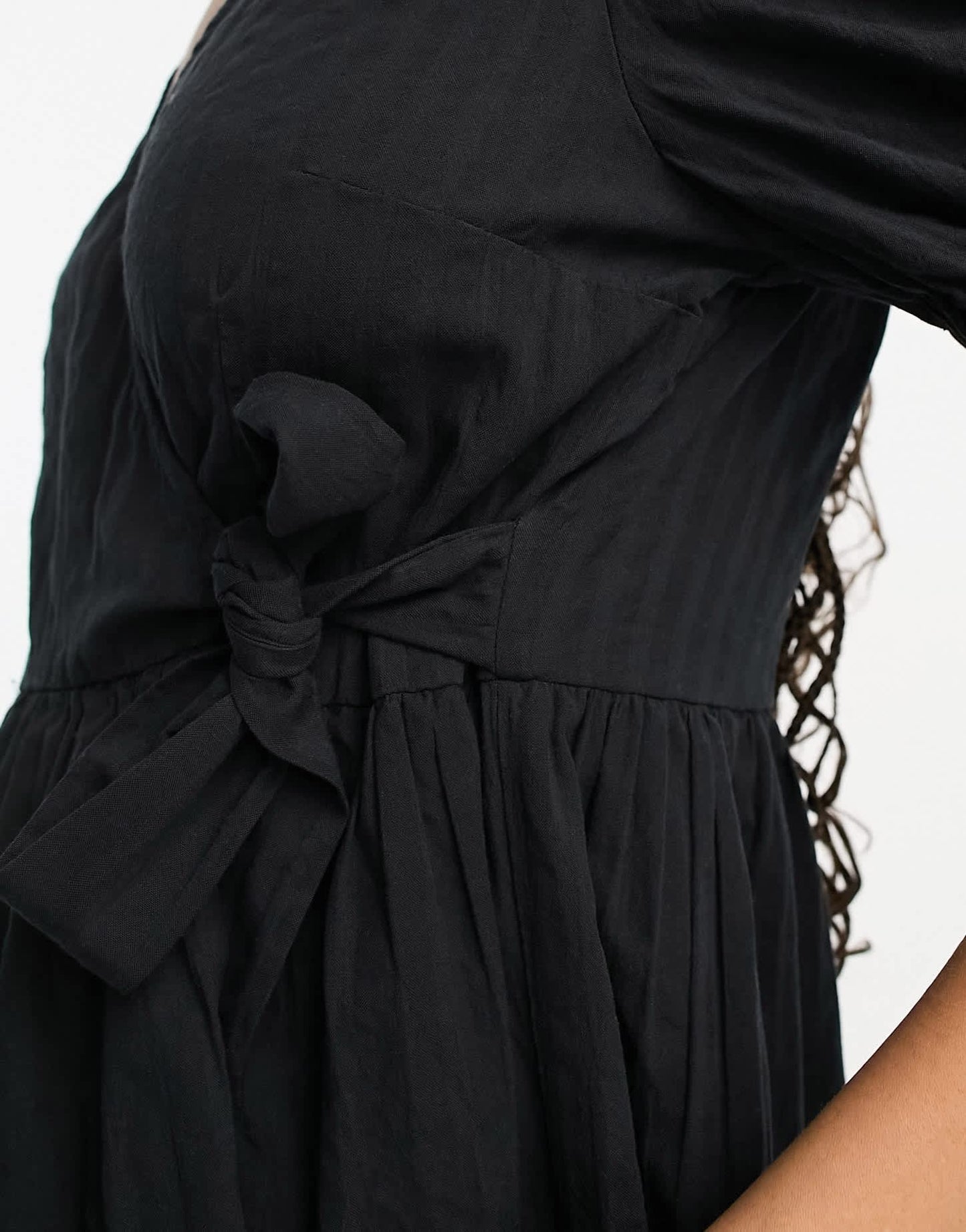 Monki short sleeve midi dress in black