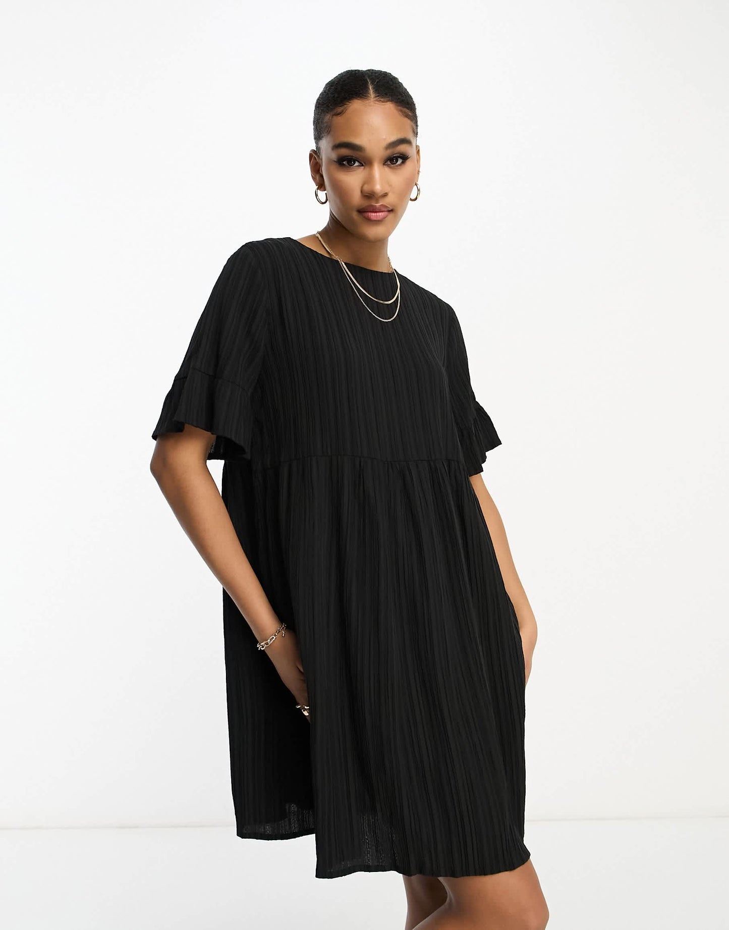 Lola May Tall mini smock dress in black