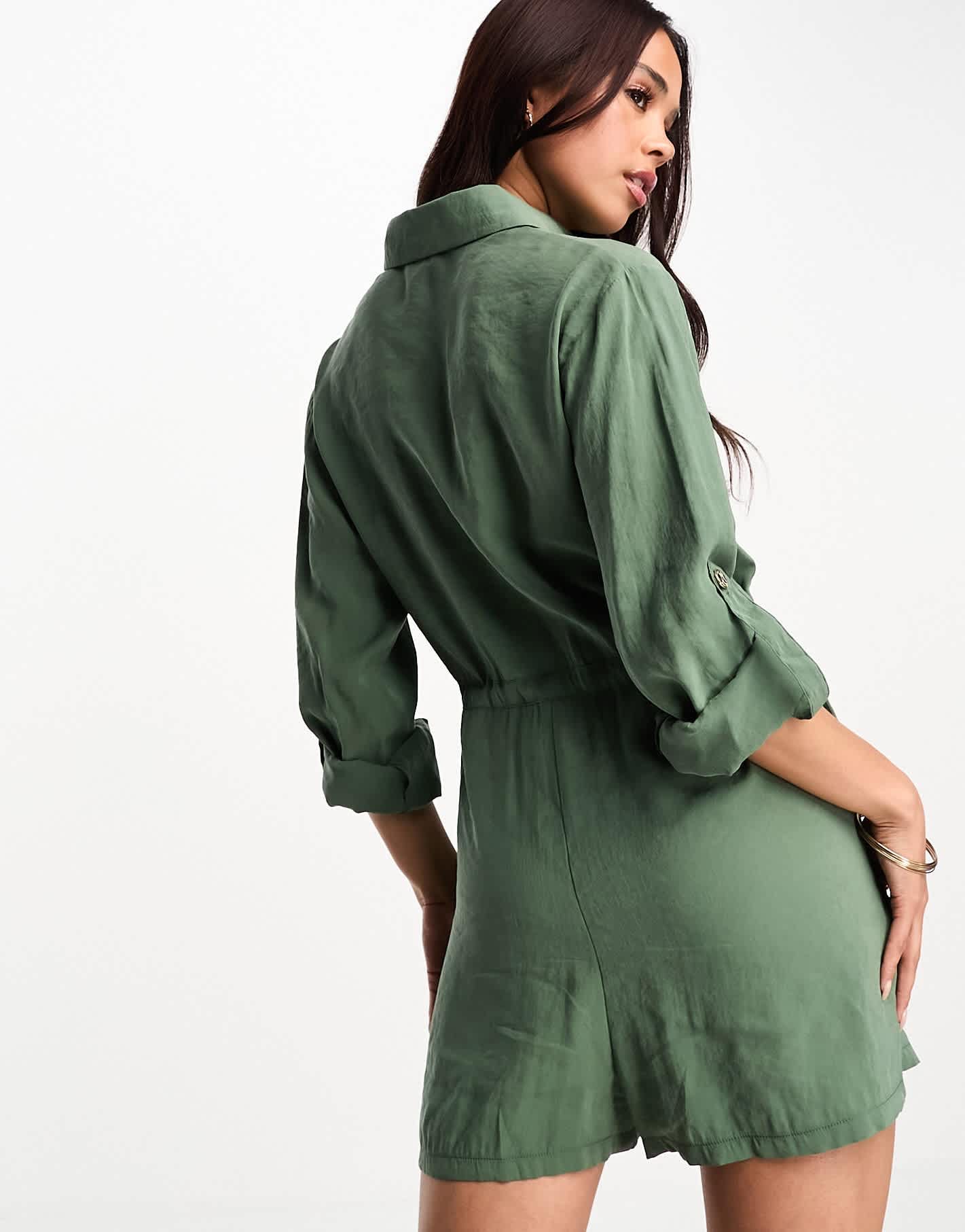 Miss Selfridge belted utility playsuit in sage