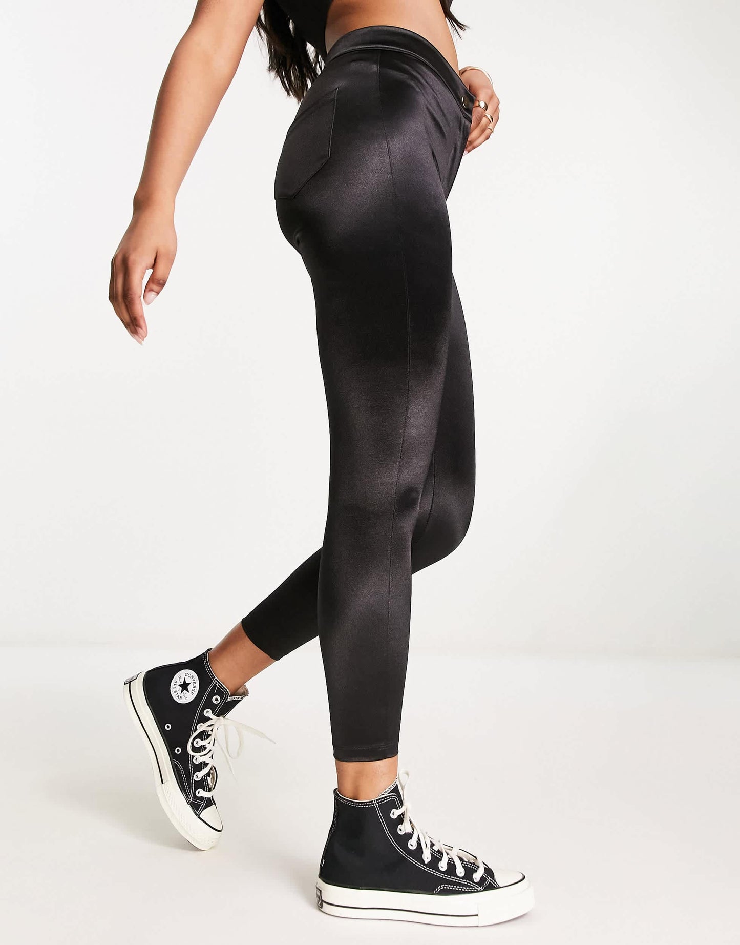 River Island Petite disco pant legging in black