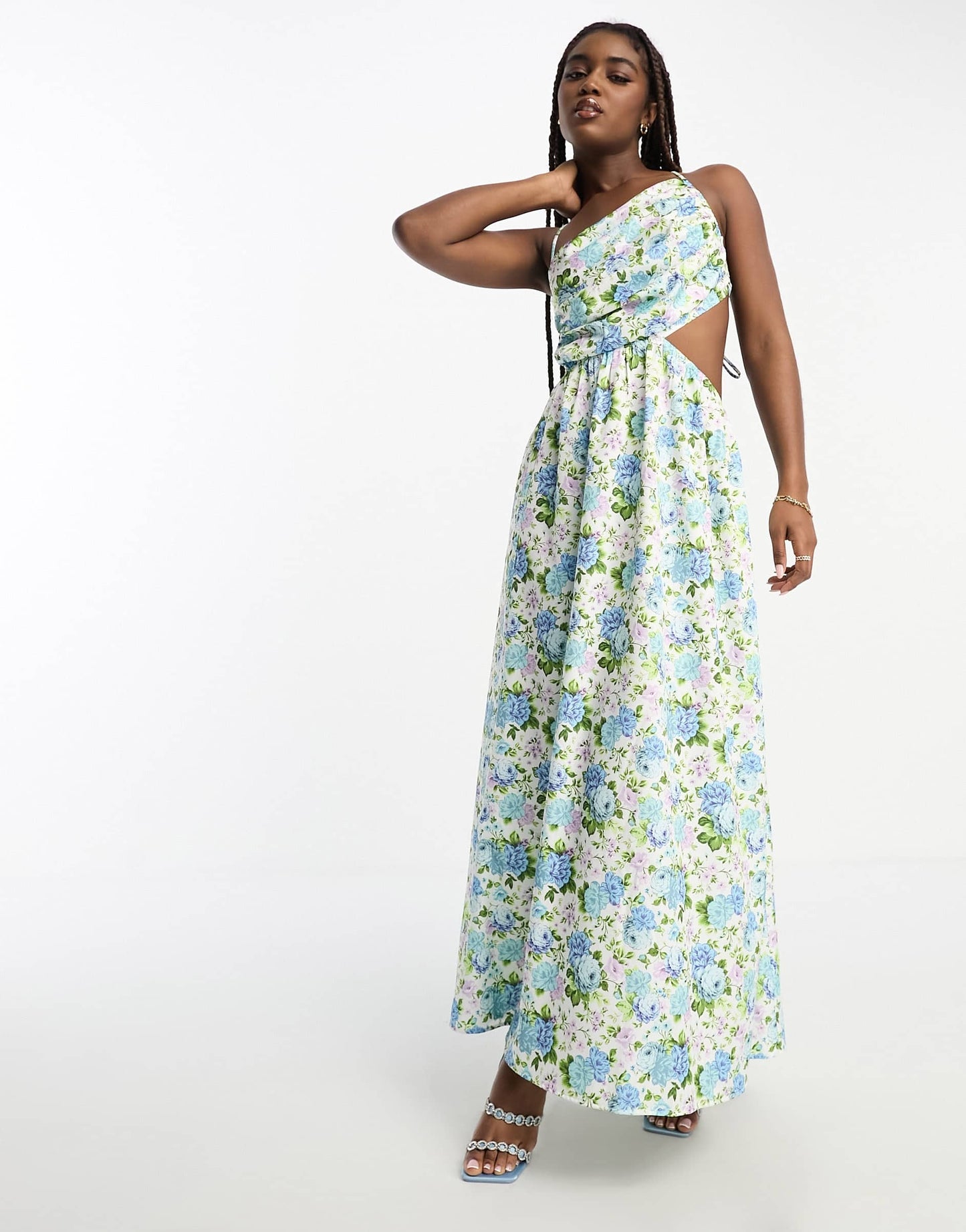 The Frolic cut-out detail assymetric midaxi dress in vintage bloom floral
