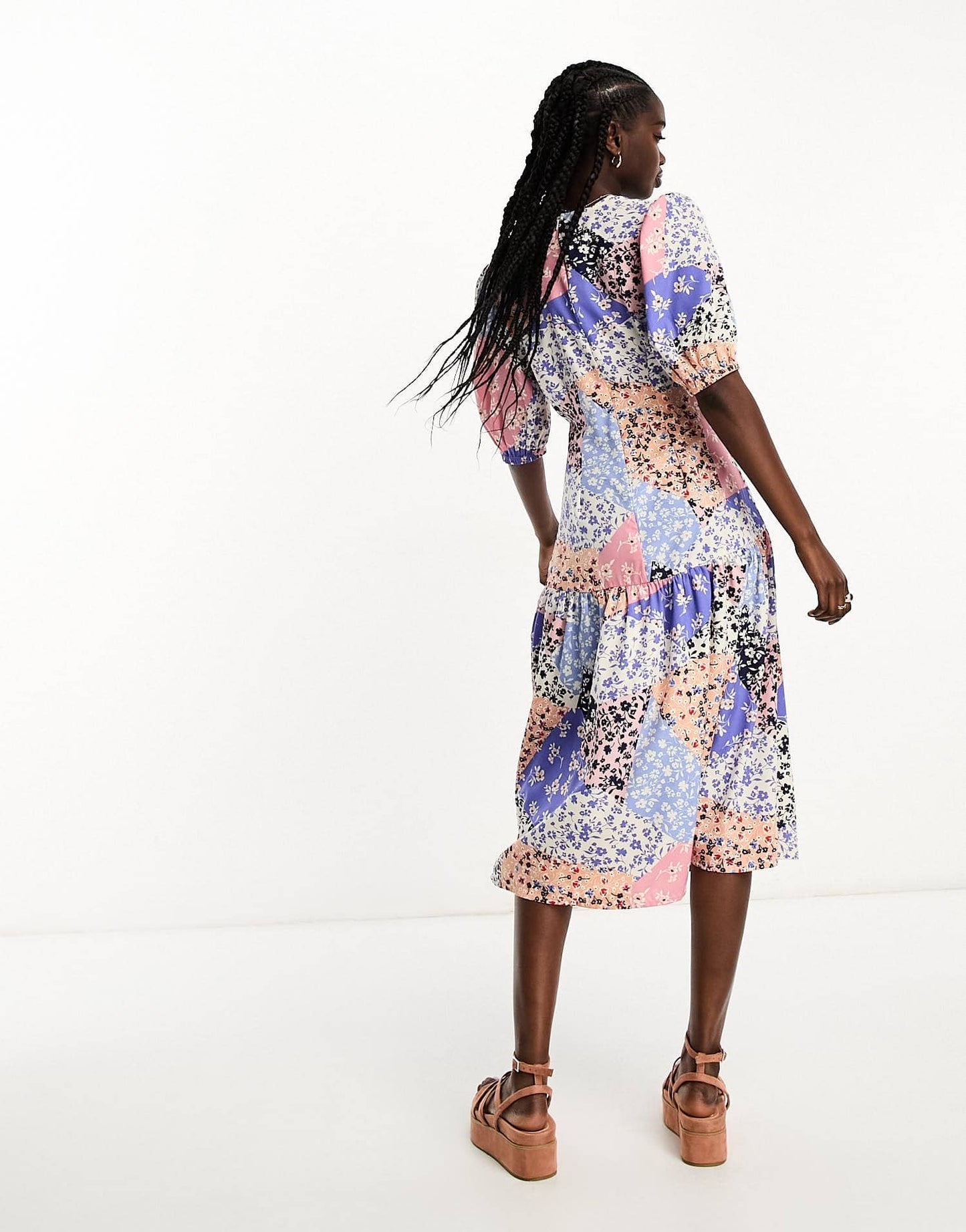 Influence v neck midi dress in patchwork multi floral