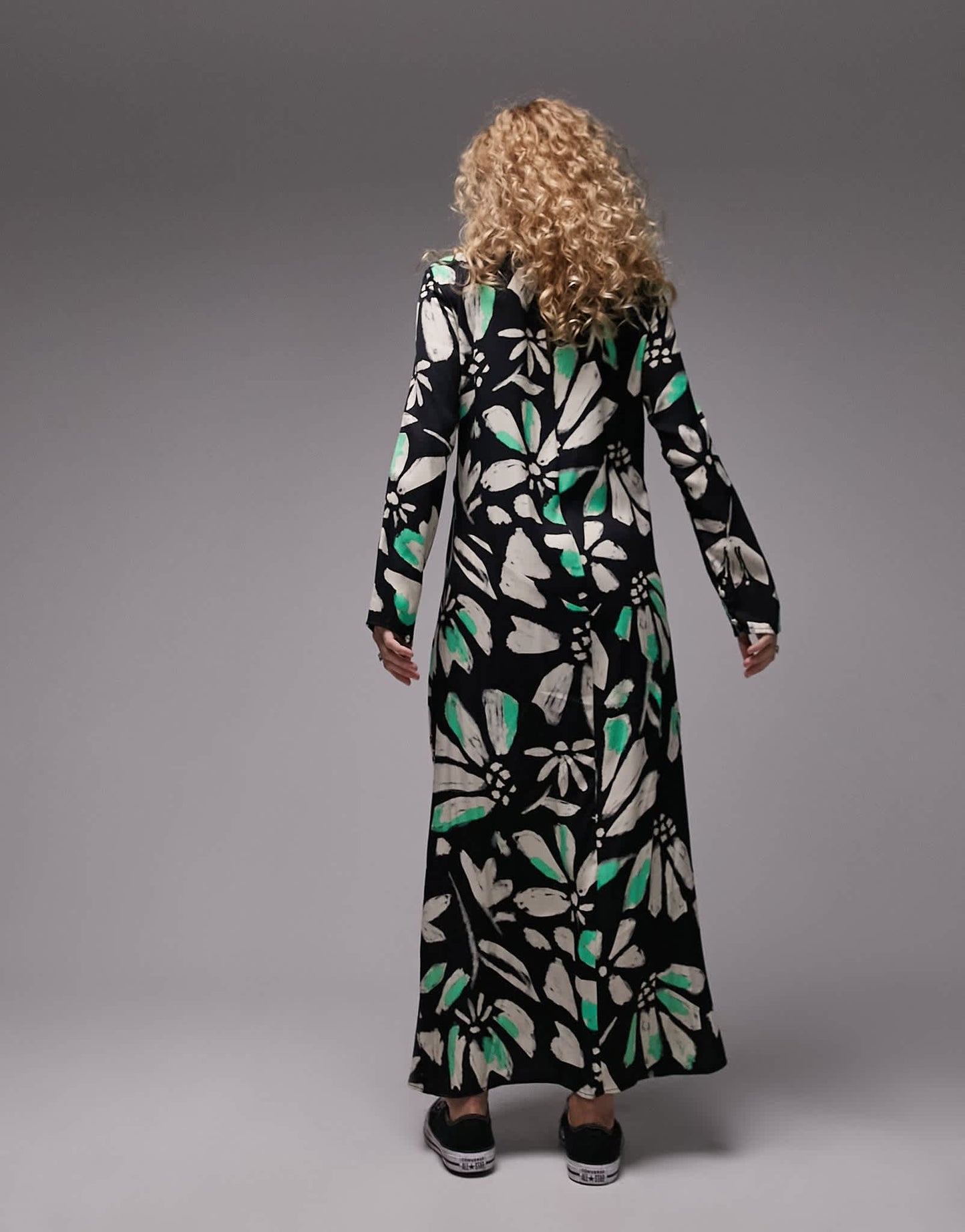 Topshop premium column midi dress in mono and green floral