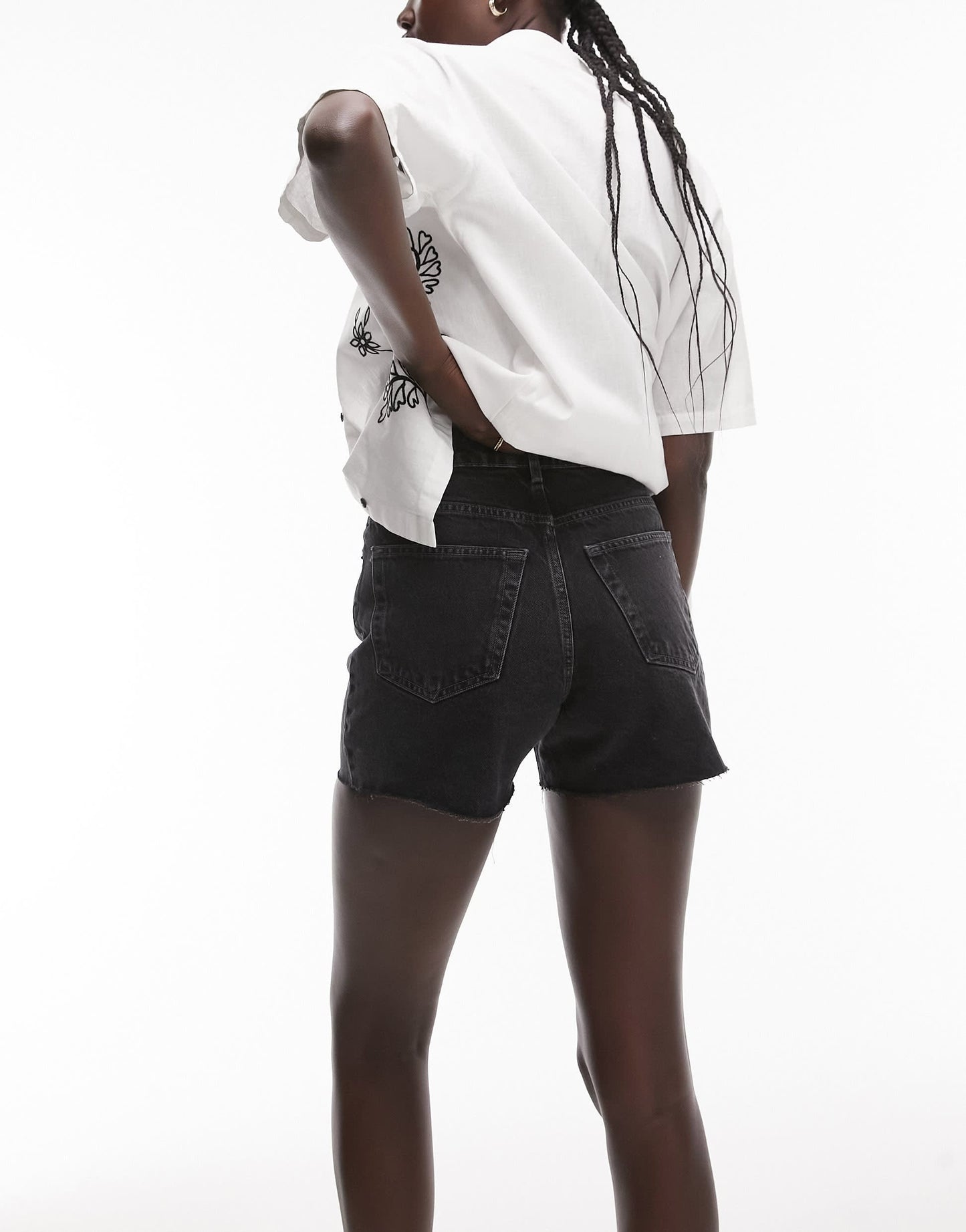 Topshop Tall denim a-line mom short in washed black