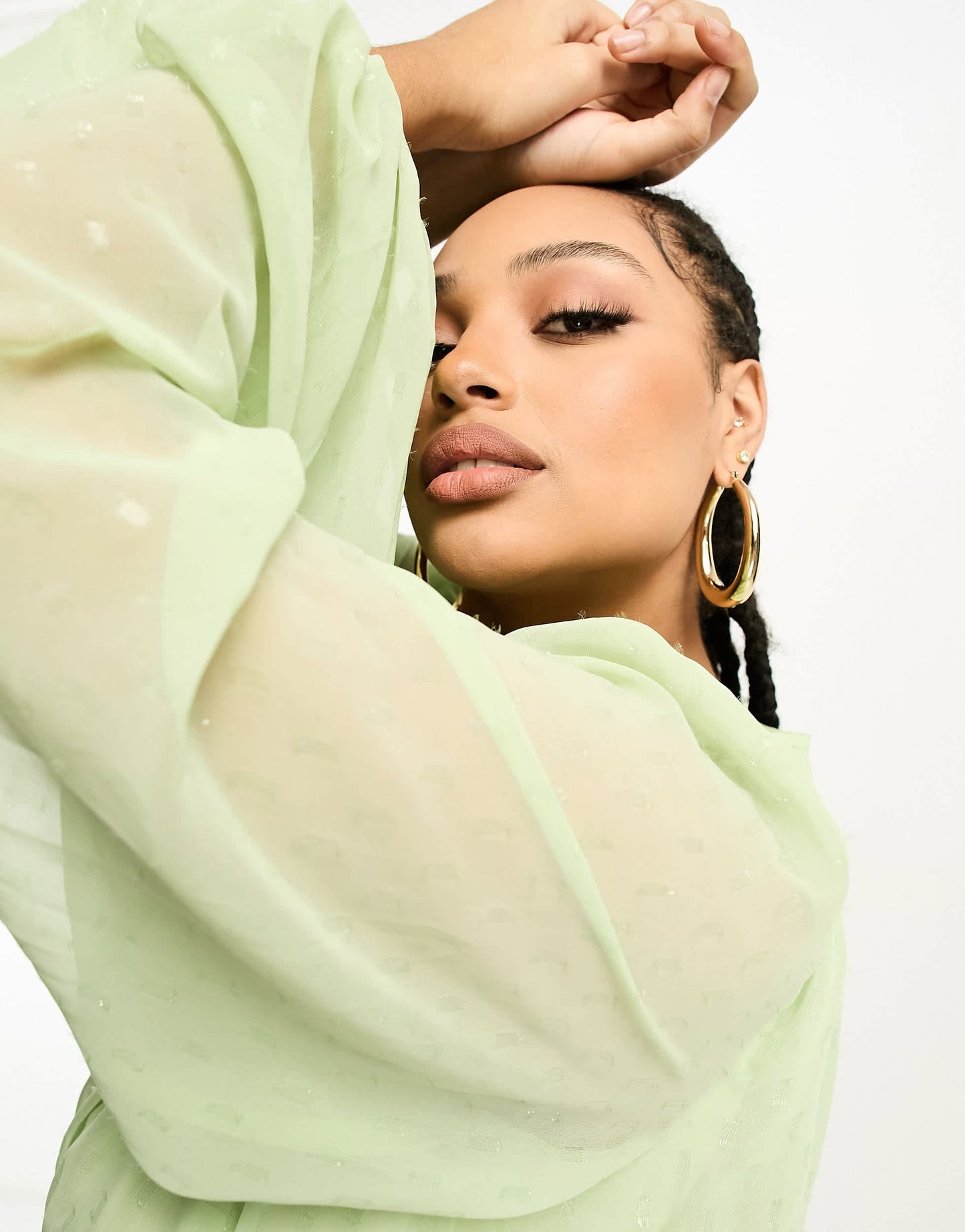 ASOS DESIGN Curve button through ruched waist pleated mini dress in metallic dobby in apple green