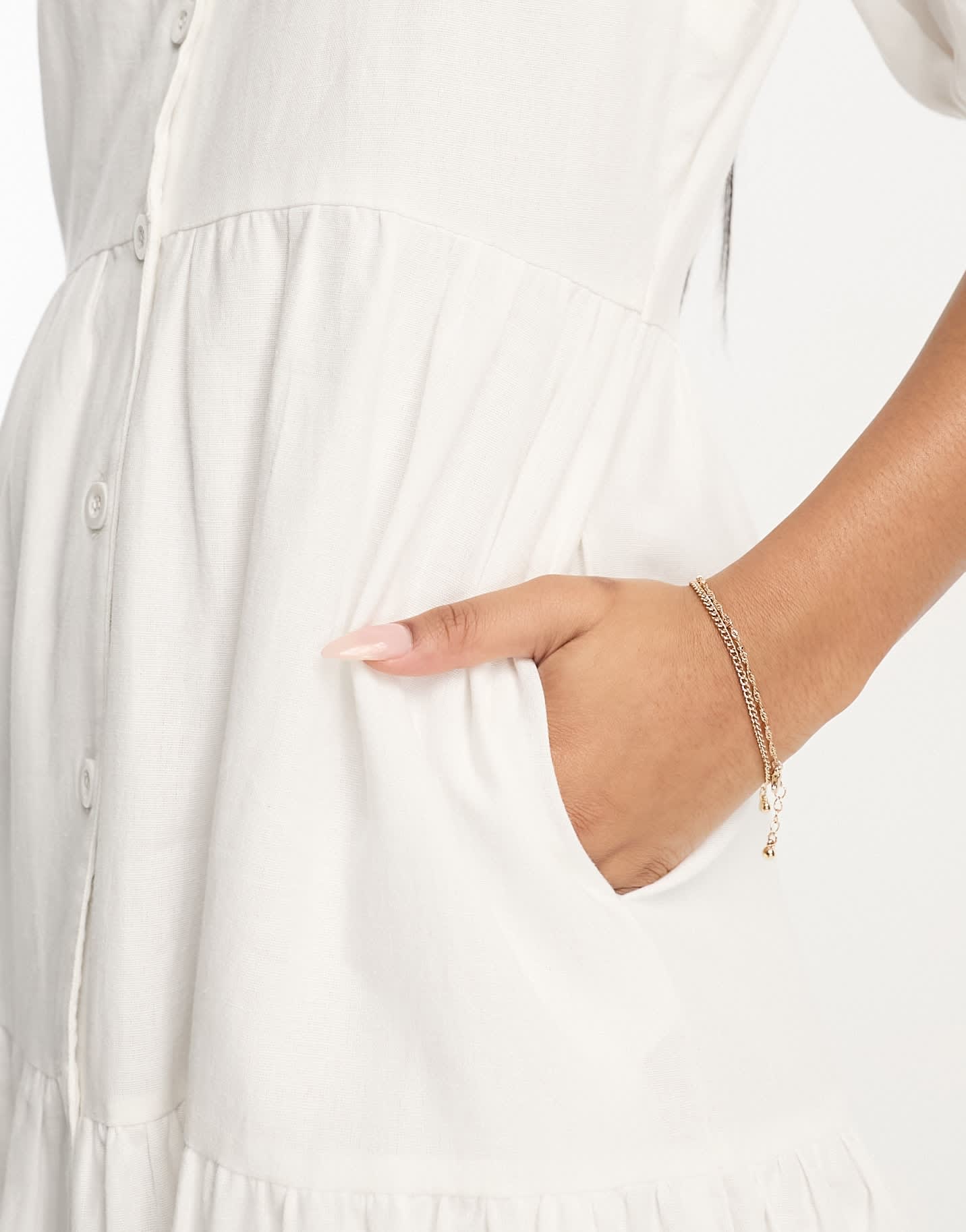 In The Style x Jac Jossa button through tiered midi dress in white