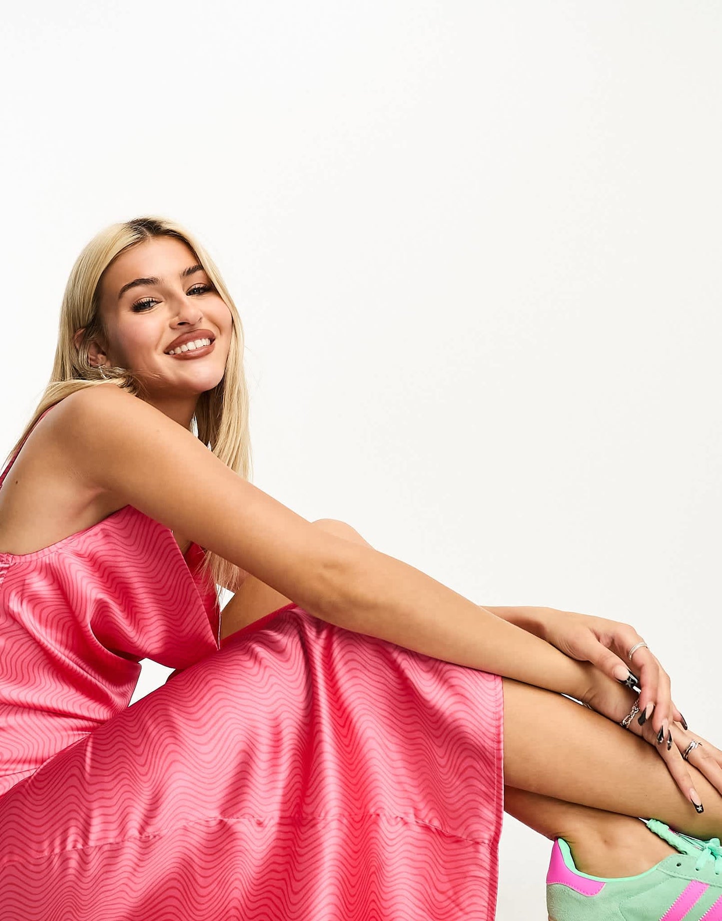 Heartbreak satin cowl neck midaxi slip dress in pink swirl print