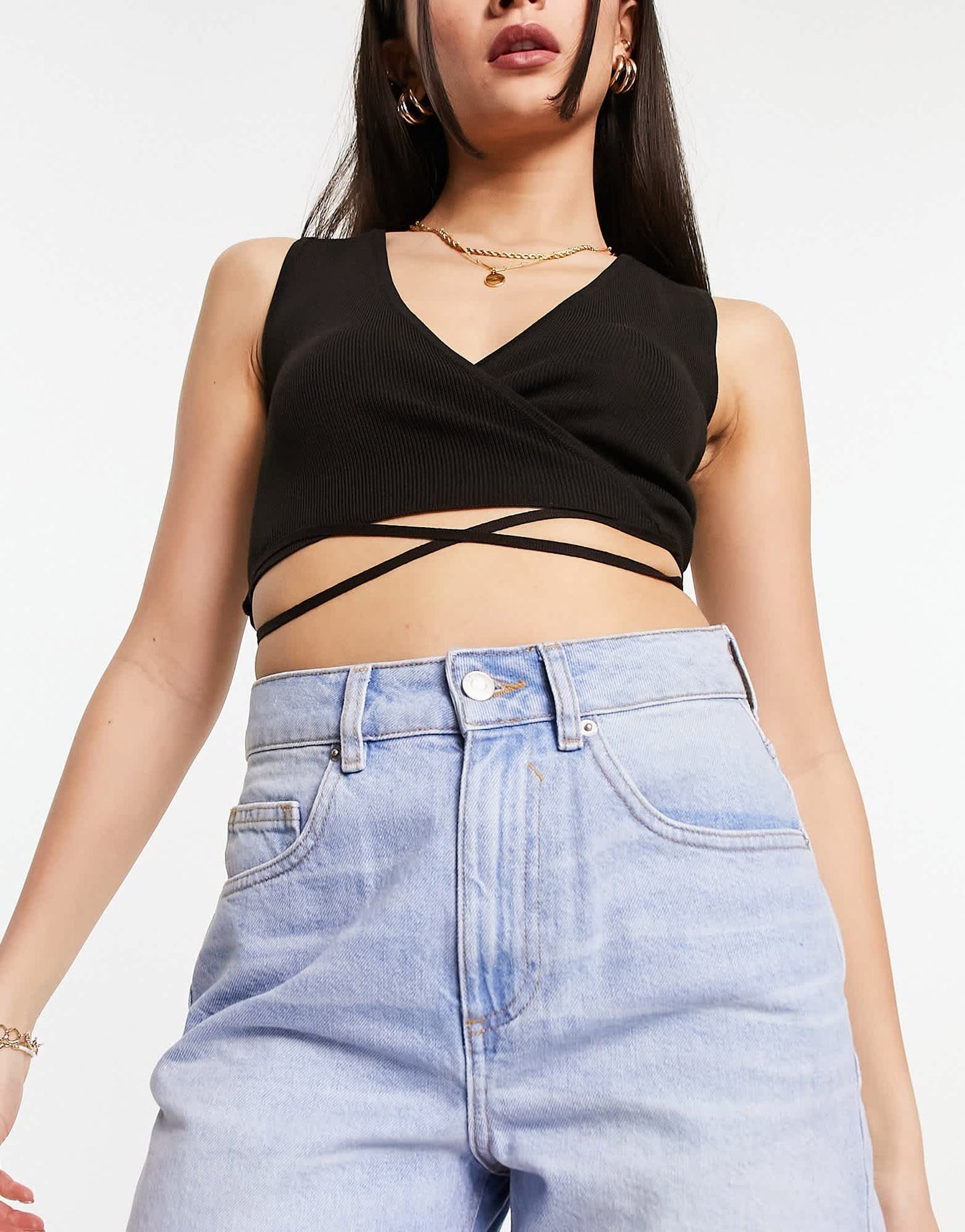 ASOS DESIGN denim dad short in bleach wash