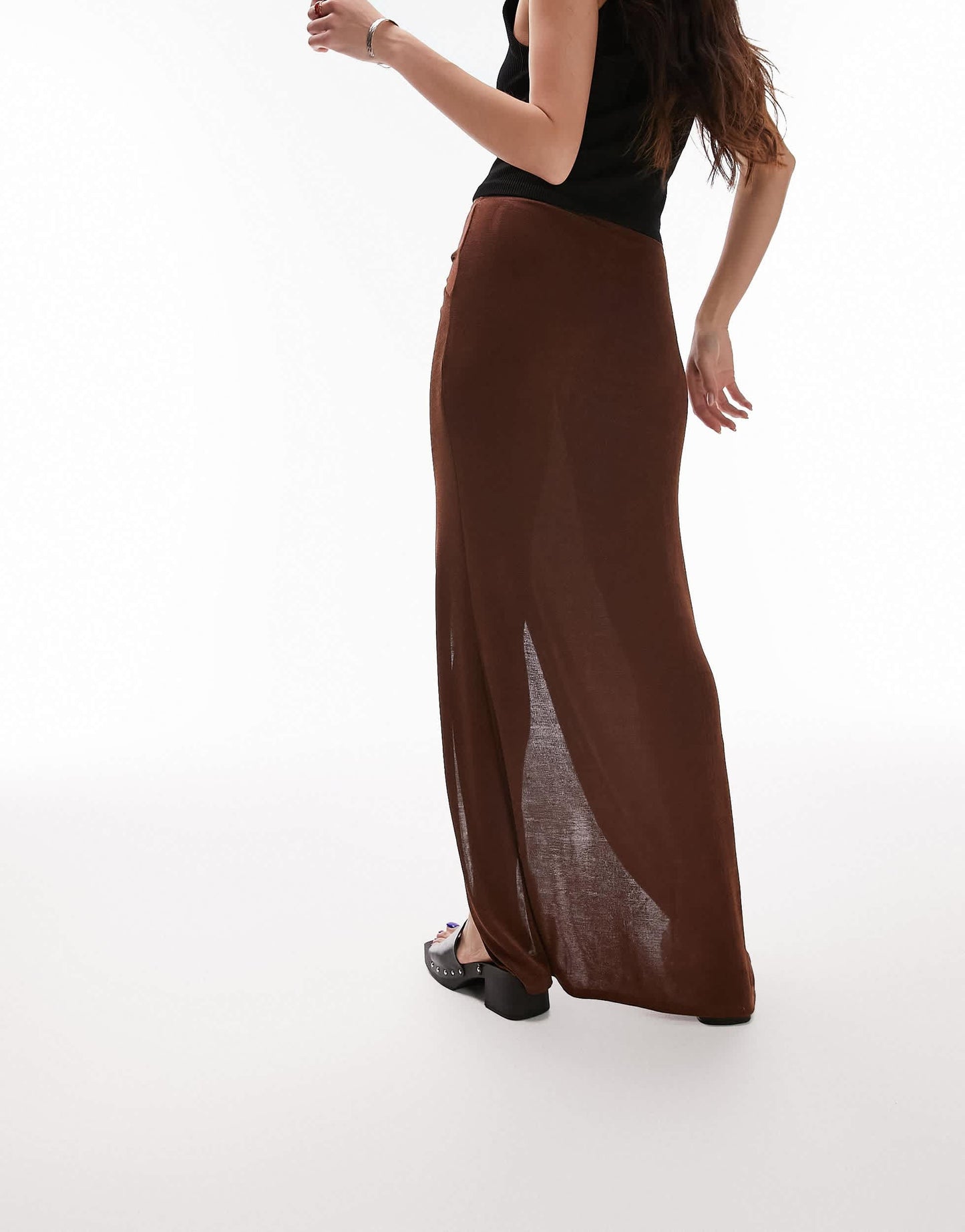 Topshop slinky twist front maxi skirt in chocolate