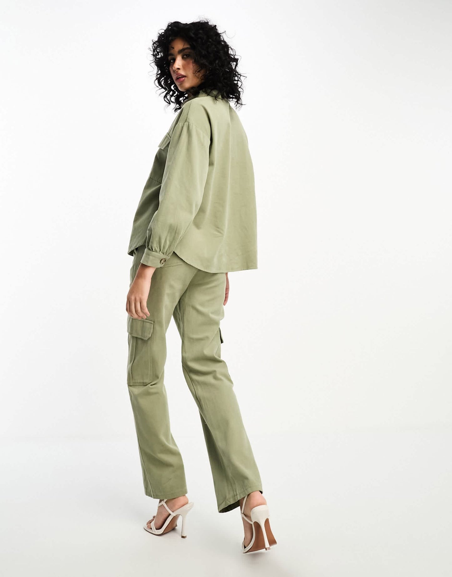 In The Style x Gemma Atkinson utility cargo trousers co-ord in khaki