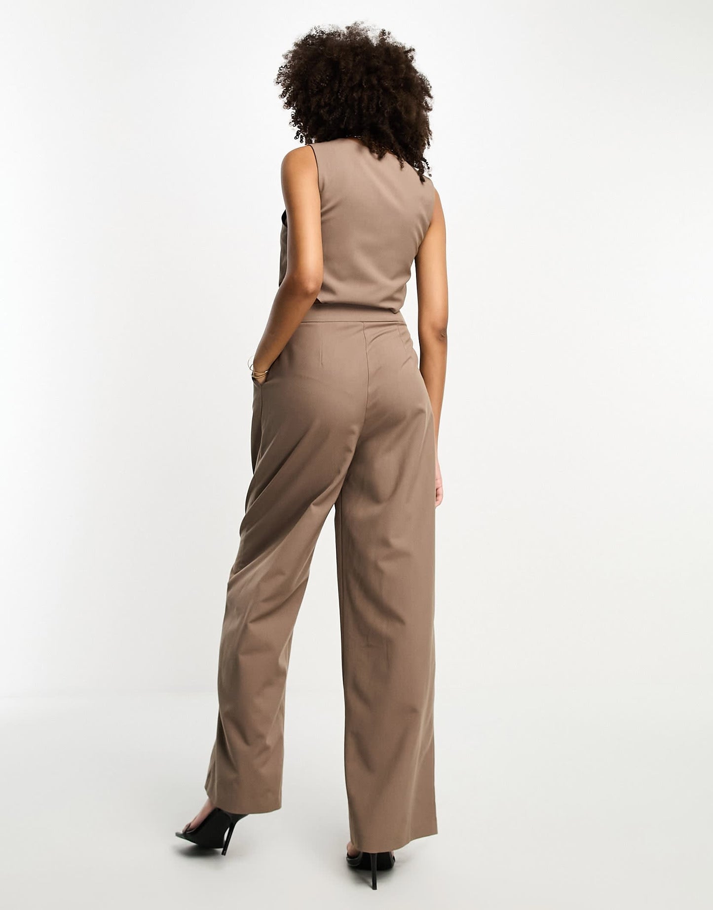 ASOS DESIGN tailored 2 in 1 waistcoat jumpsuit in taupe