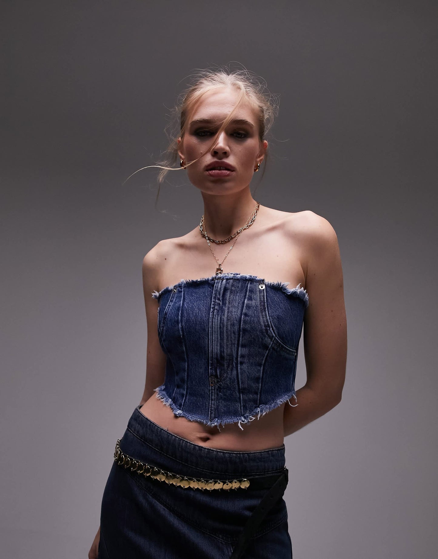 Topshop deconstructed corset in mid blue
