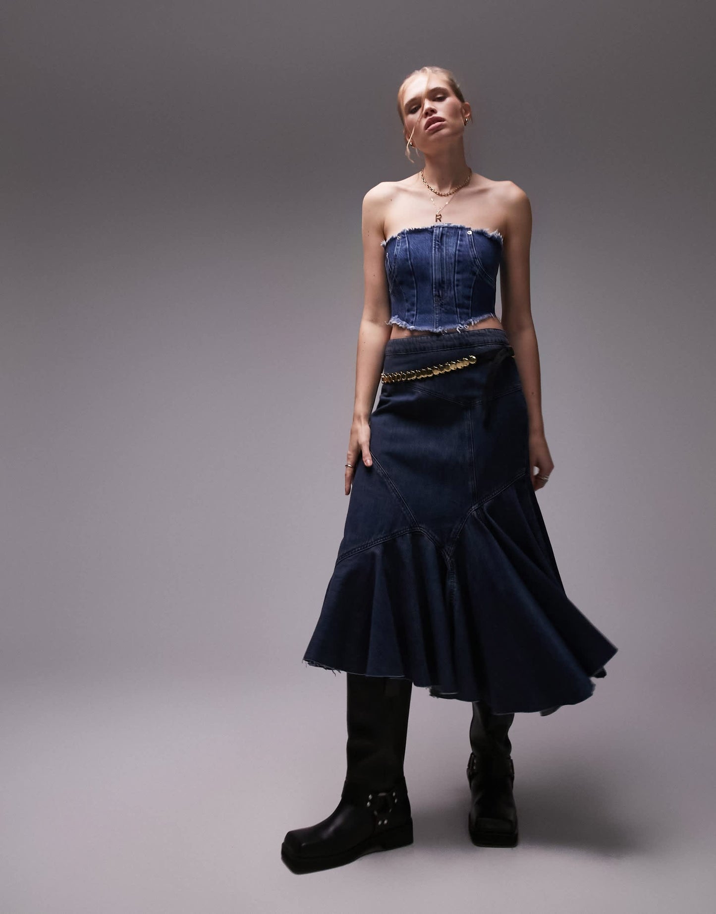 Topshop deconstructed corset in mid blue