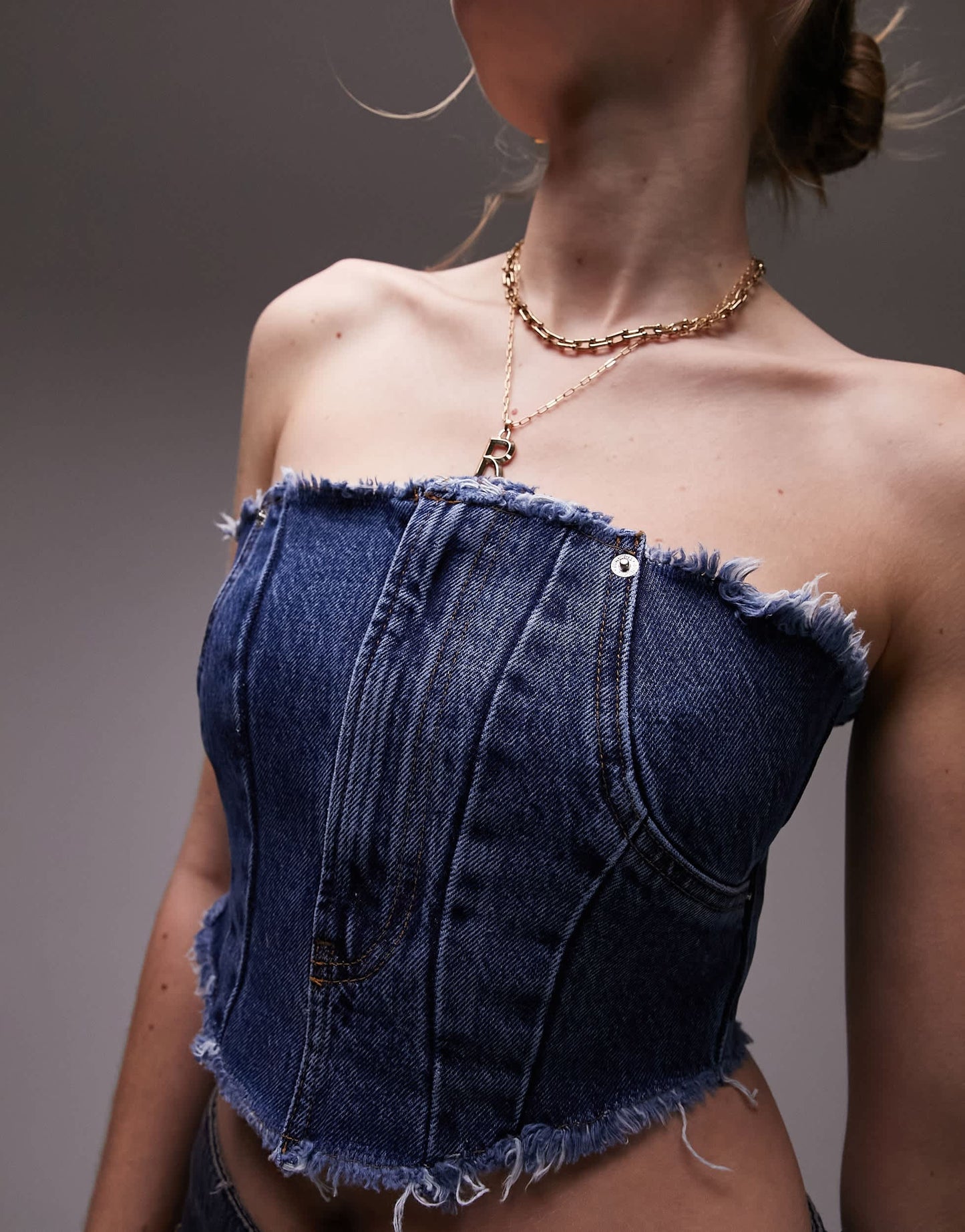 Topshop deconstructed corset in mid blue