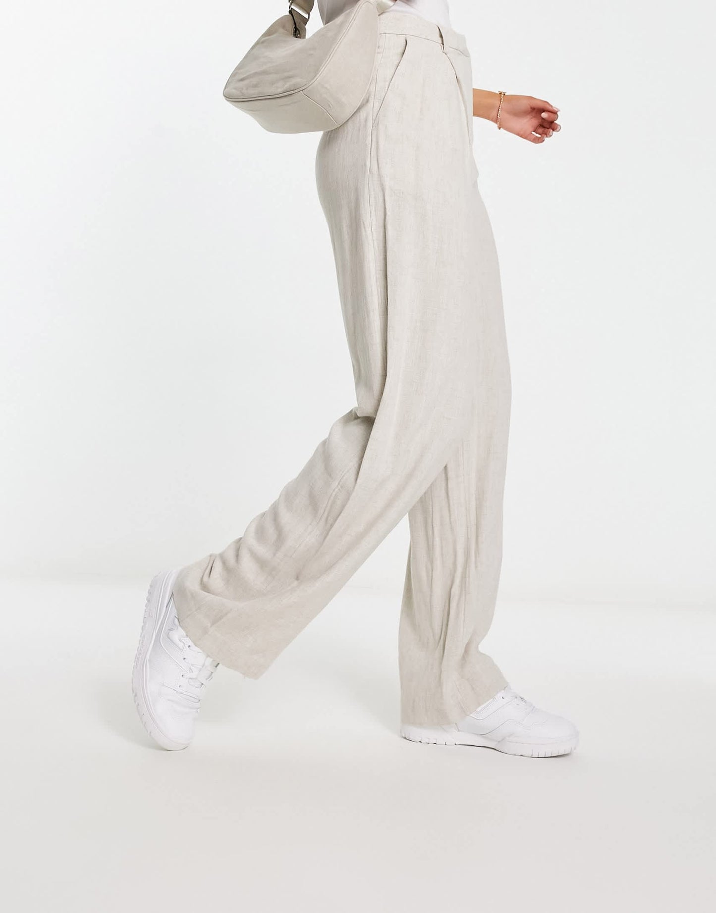 Weekday Lilah linen mix trousers in stone