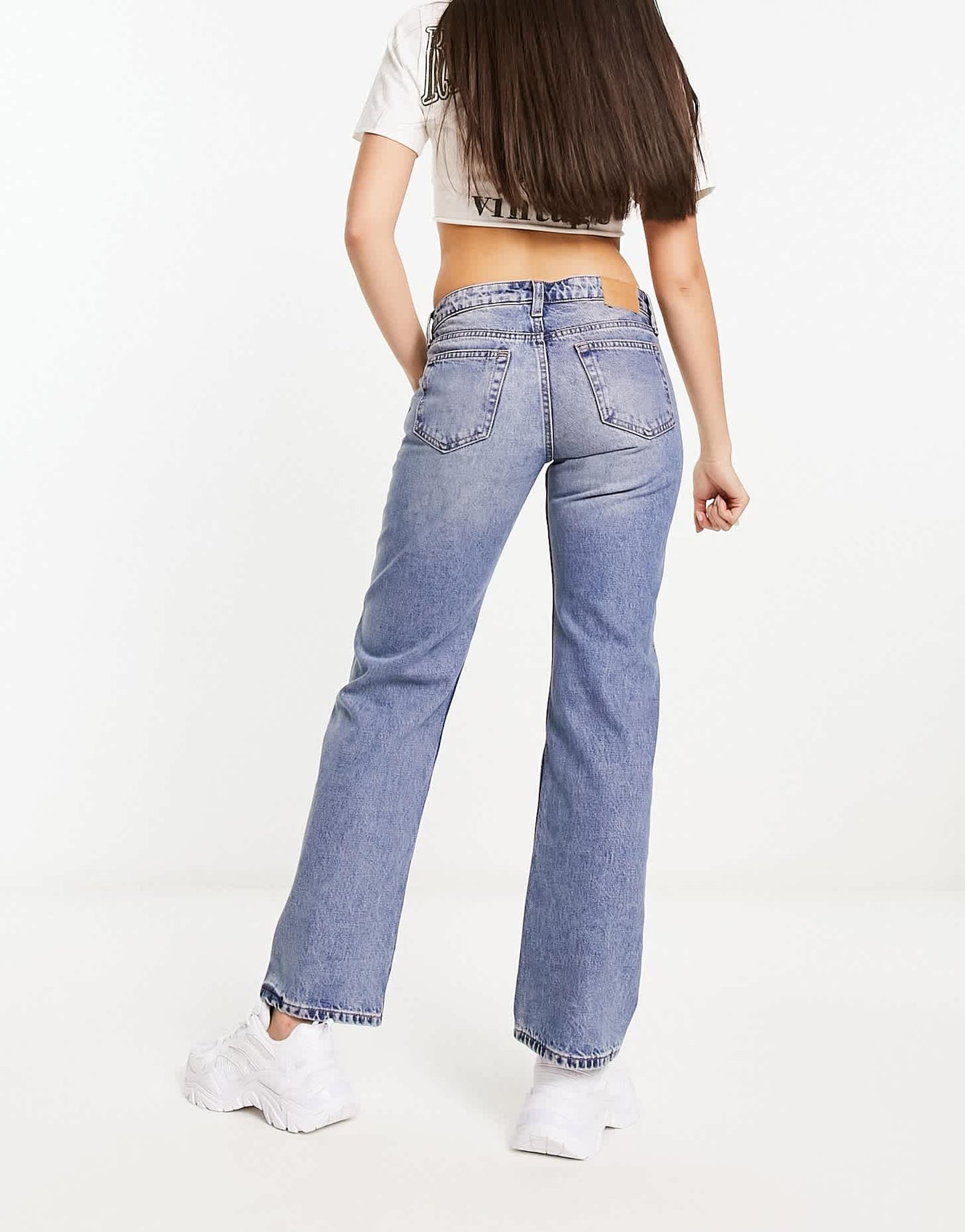 Weekday Arrow low rise straight leg jeans in seventeen blue