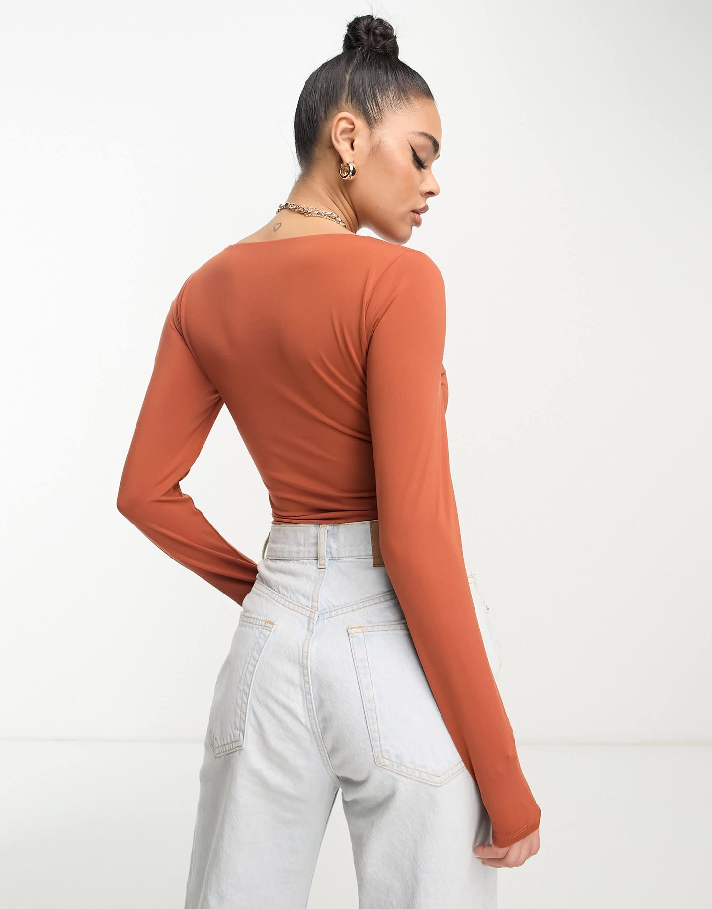 Abercrombie & Fitch ruched scoop bodysuit in brown