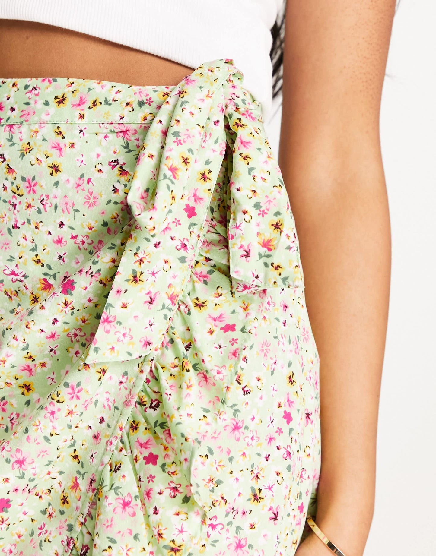 Vero Moda wrap front midi skirt in green florals