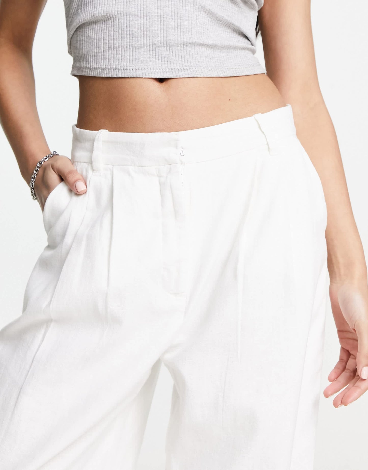 Abercrombie & Fitch linen tailored trousers in white