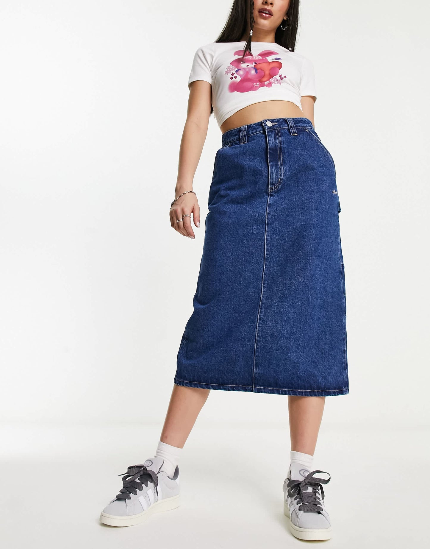 Obey juniper midi denim skirt in blue