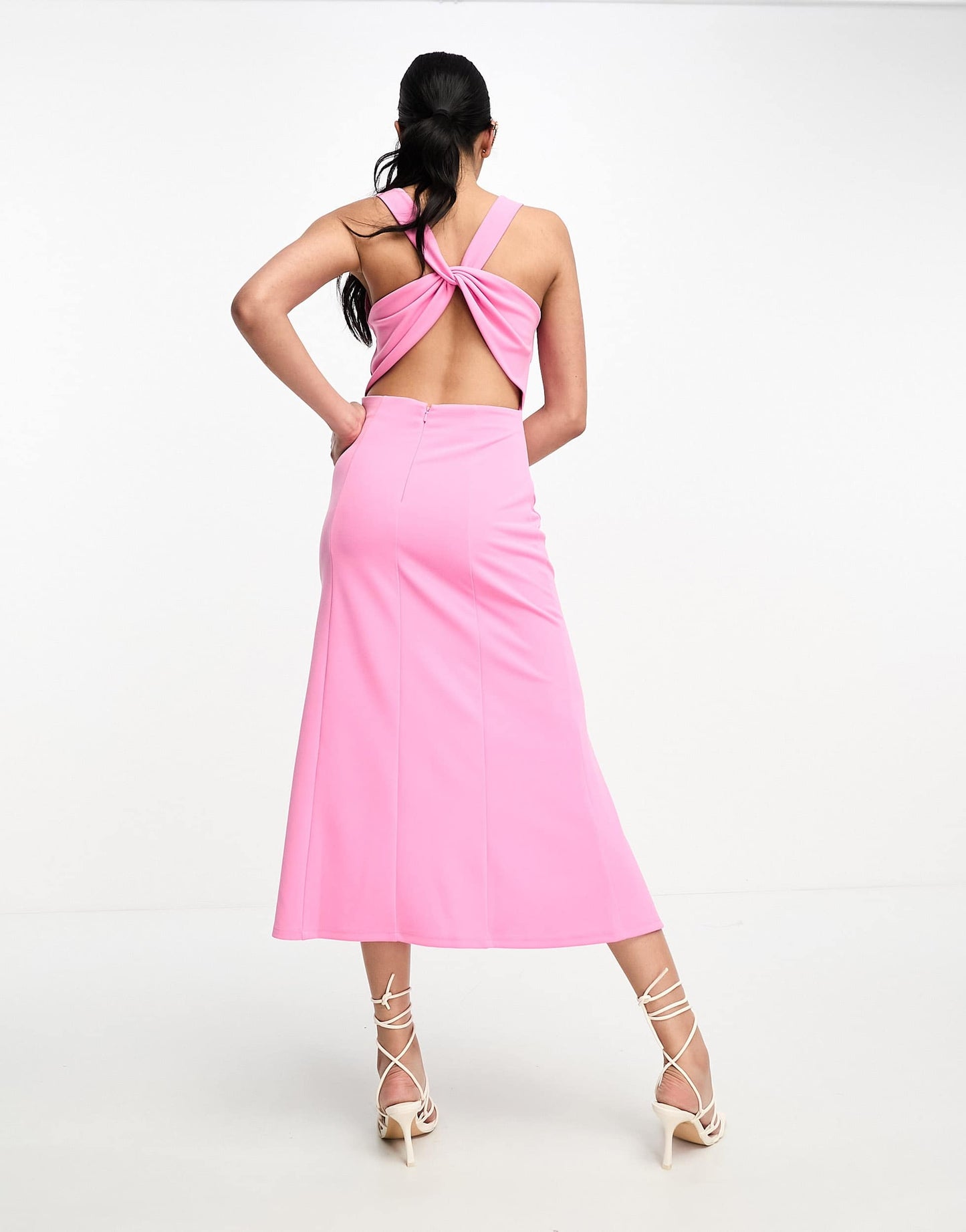 ASOS DESIGN square neck twist back a-line midi dress in pink