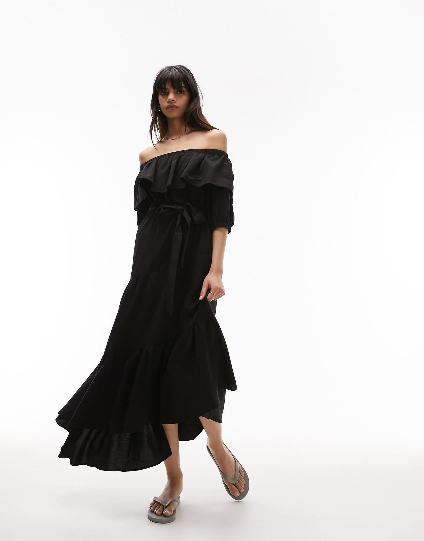 Topshop bardot midi dress in black